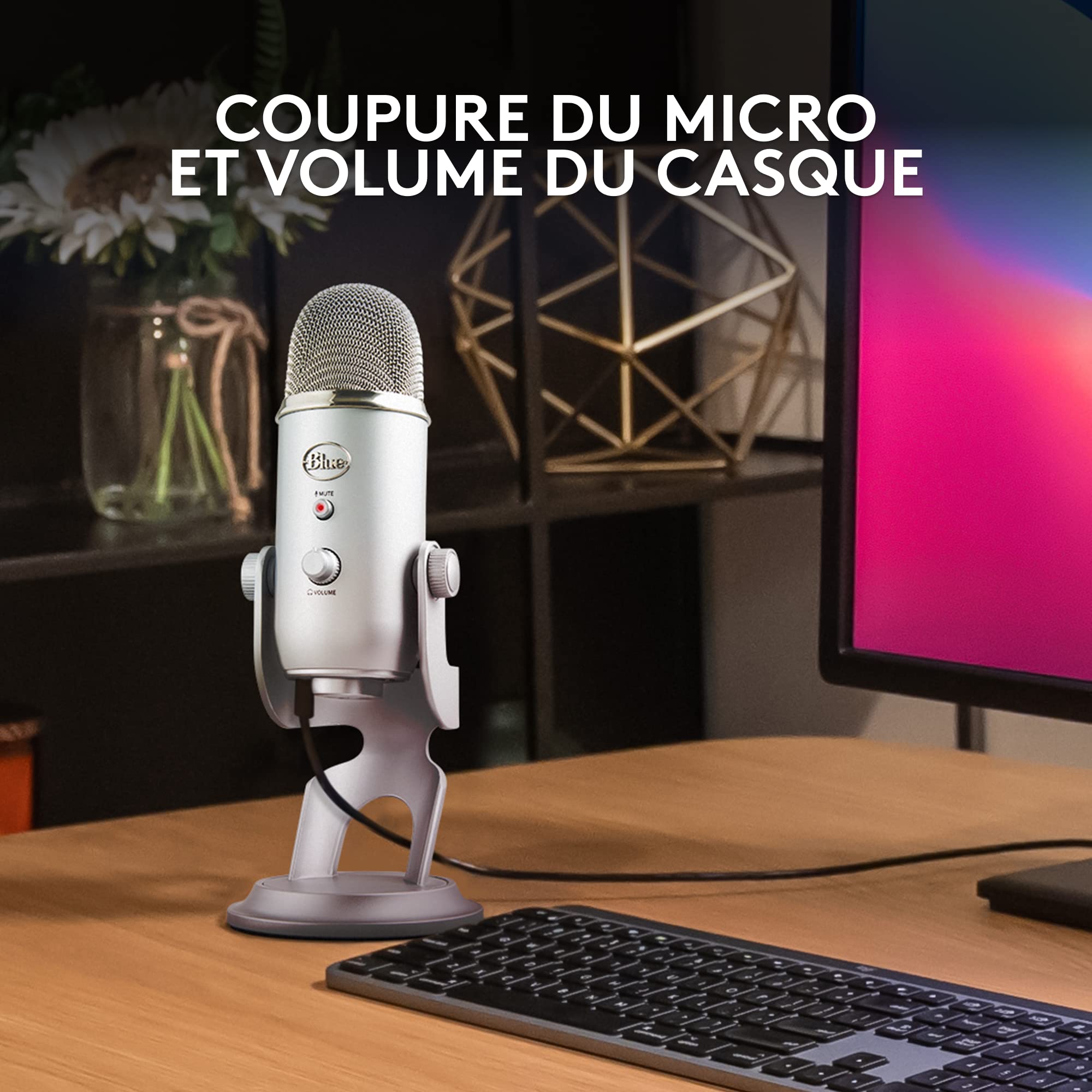 Blue Microphones Yeti, Micro USB pour Enregistrer, Streaming, Gaming, Podcast, Micro Gaming condensateur, Micro PC & Mac avec Effets Blue VO!CE, Support ajustable, Plug and Play - Argent