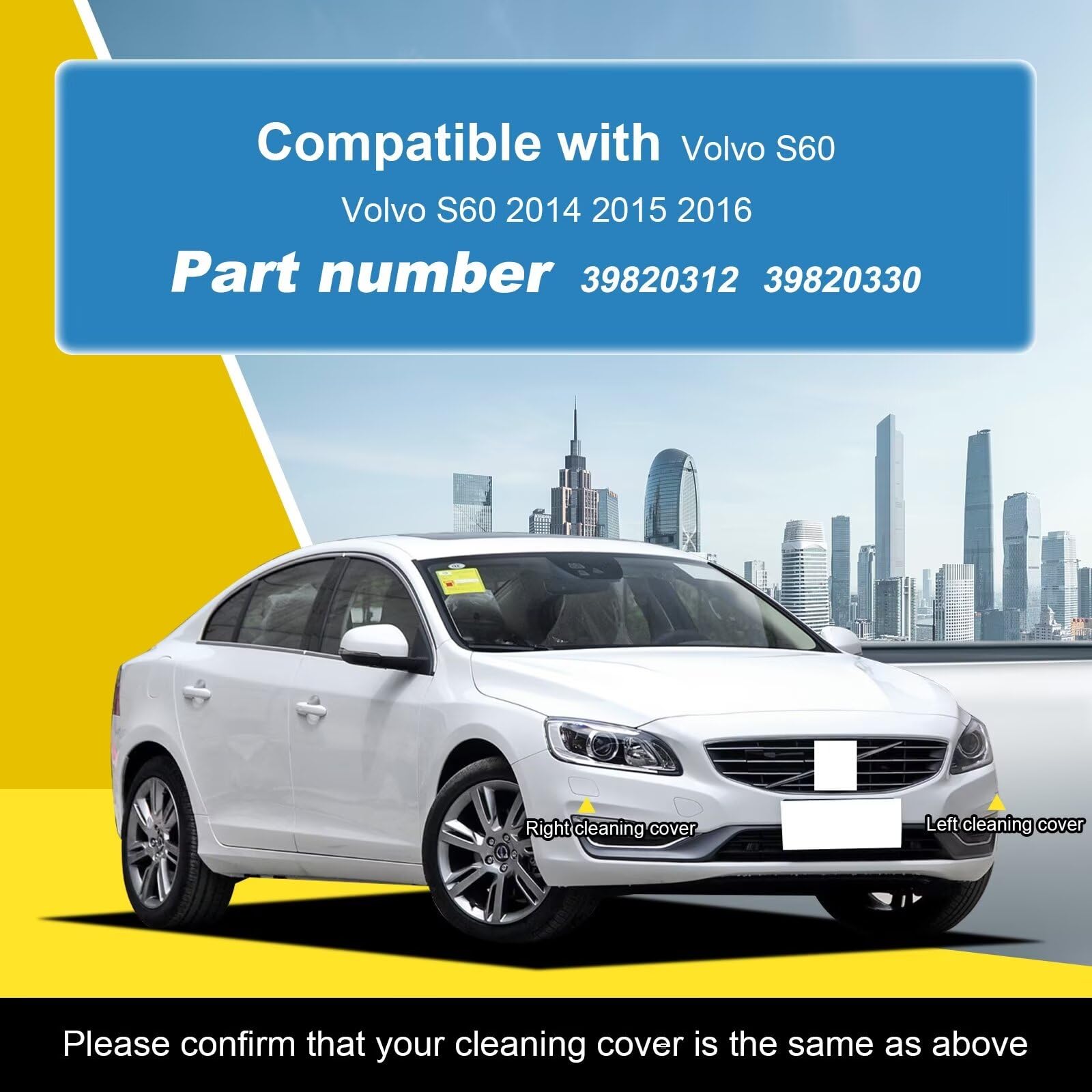 Goholy Car Front Bumper Headlight Washer Cover Compatible with Volvo S60 2014 2015 2016 Headlight Washer Nozzles Cover 39820312 39820330 Water Spray Cover Unpainted Right Passenger Side