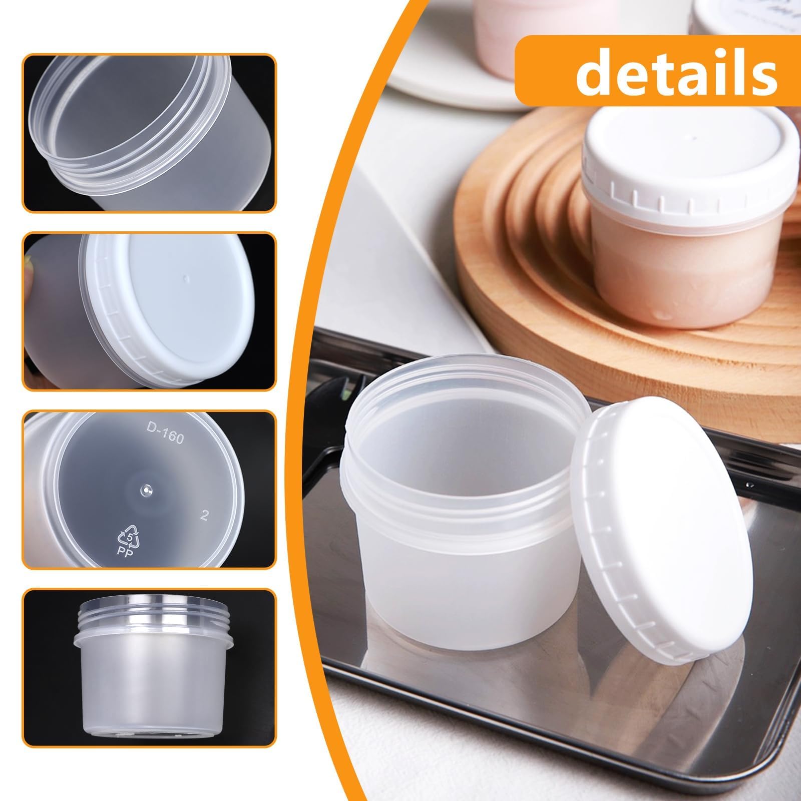 Confezione da 24 barattoli per alimenti da 160 ml, con coperchi a vite, piccoli barattoli refrigerati riutilizzabili, in plastica, per congelatore, torte, marmellate, gelati