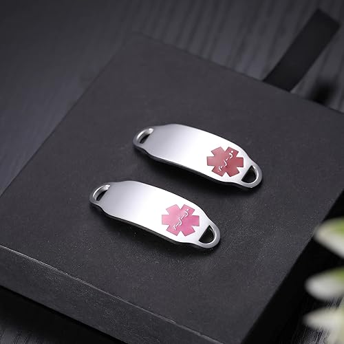 Miniatura 3 de Etiqueta de identificación de alerta médica de acero inoxidable para pulsera de alerta médica  Diseño de comodidad curvada - Juego de etiquetas