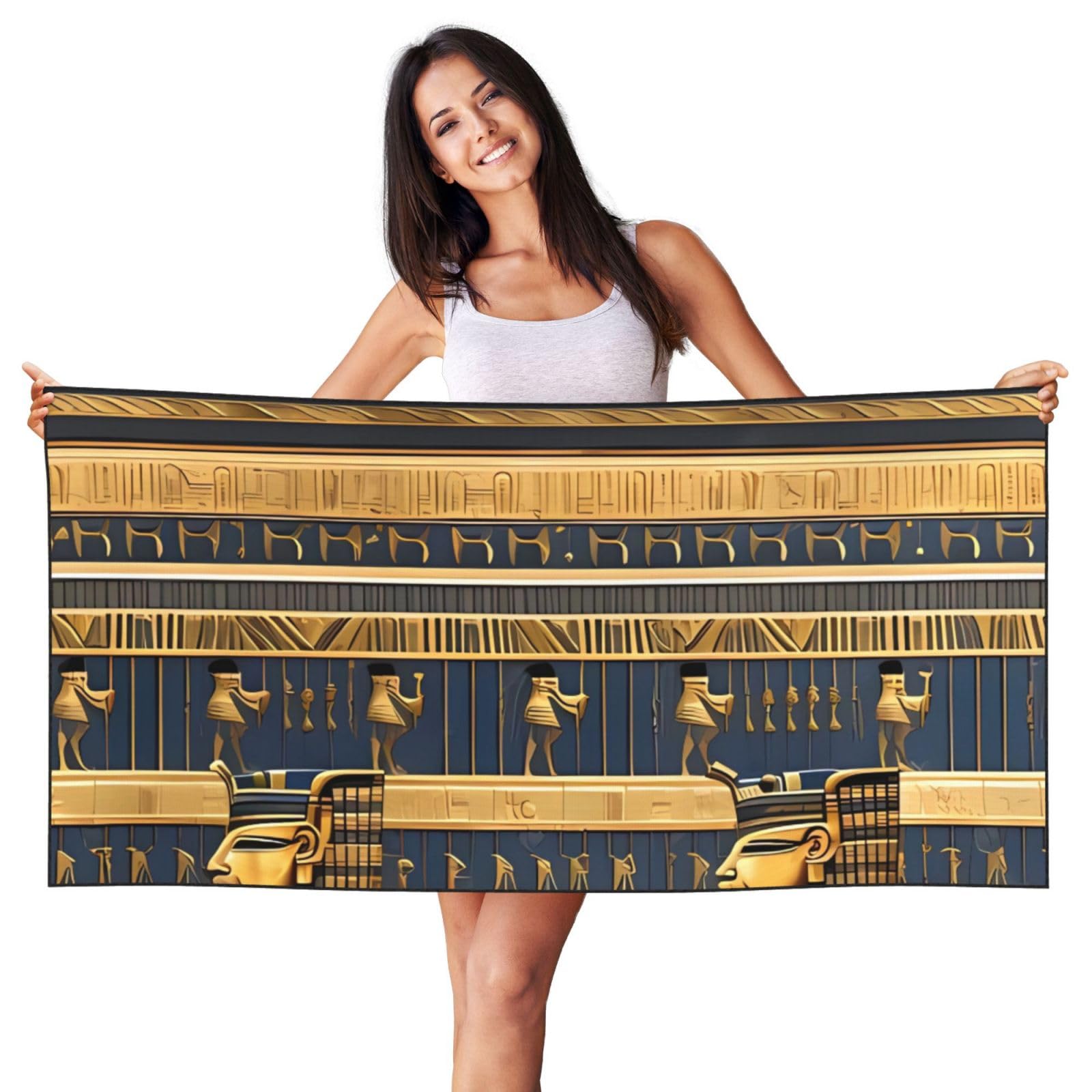 Ppthsnvb Women's Black Egyptian Pharaonic Frescoes Microfiber Beach Towel Oversized 55"X27.5"Sand Free Quick Dry Towels For Adult Lightweight Travel Towels Super Absorbent Towel For Sports Swimming Bath Yoga