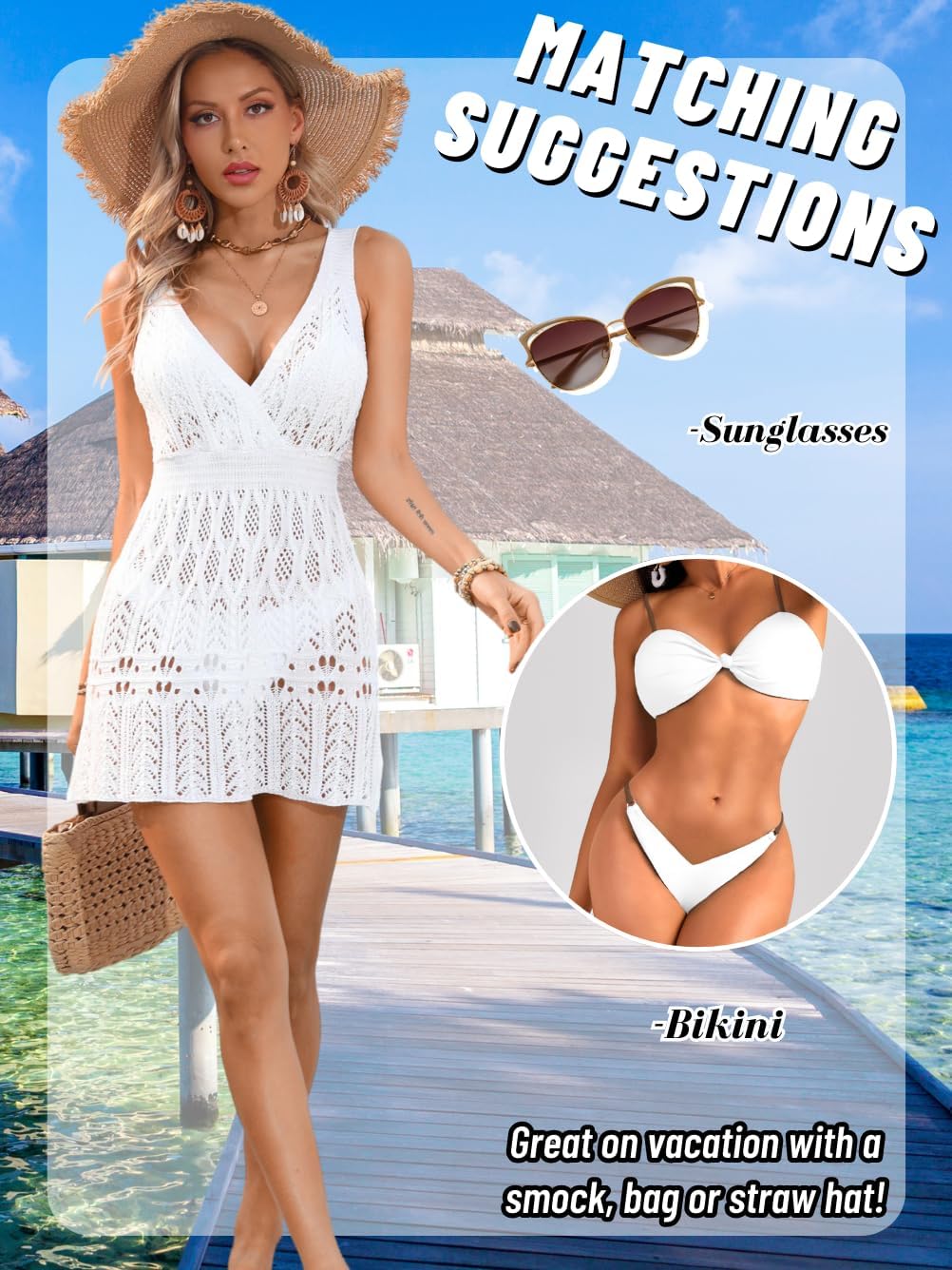 Women's Sexy Crochet Swimsuit Coverup, Swim Suit Cover Up Dress Beach Vacation, Knit Swimwear Cover Ups Bathing Suit - Image 7