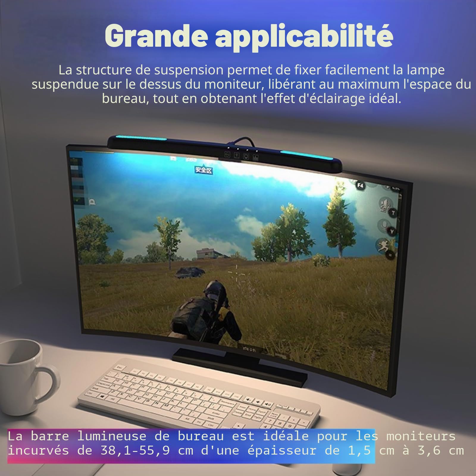 Cuifati Lampe de Moniteur D'ordinateur, Barre Lumineuse de Moniteur à écran incurvé 5 V 1 A pour Le Soin des Yeux, Lampe de Travail LED de Lecture E avec Gradation Tactile, Barre LED de