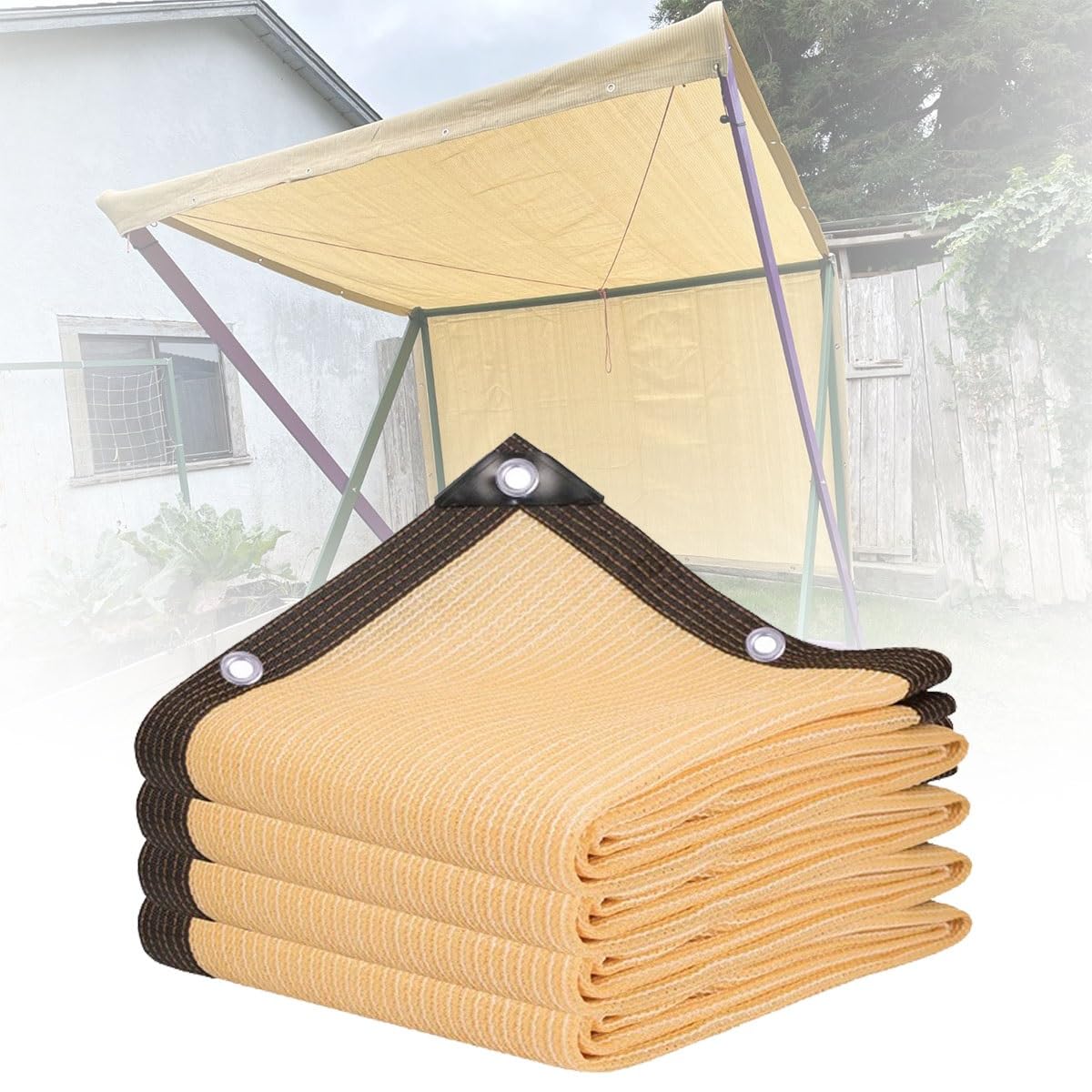 GJZQDKX Beige Greenhouse Shade Netting 6x6m (20x20ft) 90% UV Protection Ideal for Outdoor Decks Pergolas Garden Plants Heavy Duty Shade Cloth Various
