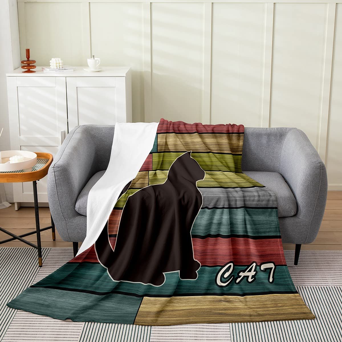 Coperta in pile per gatti e gatti, in pile, per bambini, con gattini per tutte le stagioni, traspirante, 3D, in legno, per amanti dei gatti, per letto matrimoniale, 150 x 150 cm