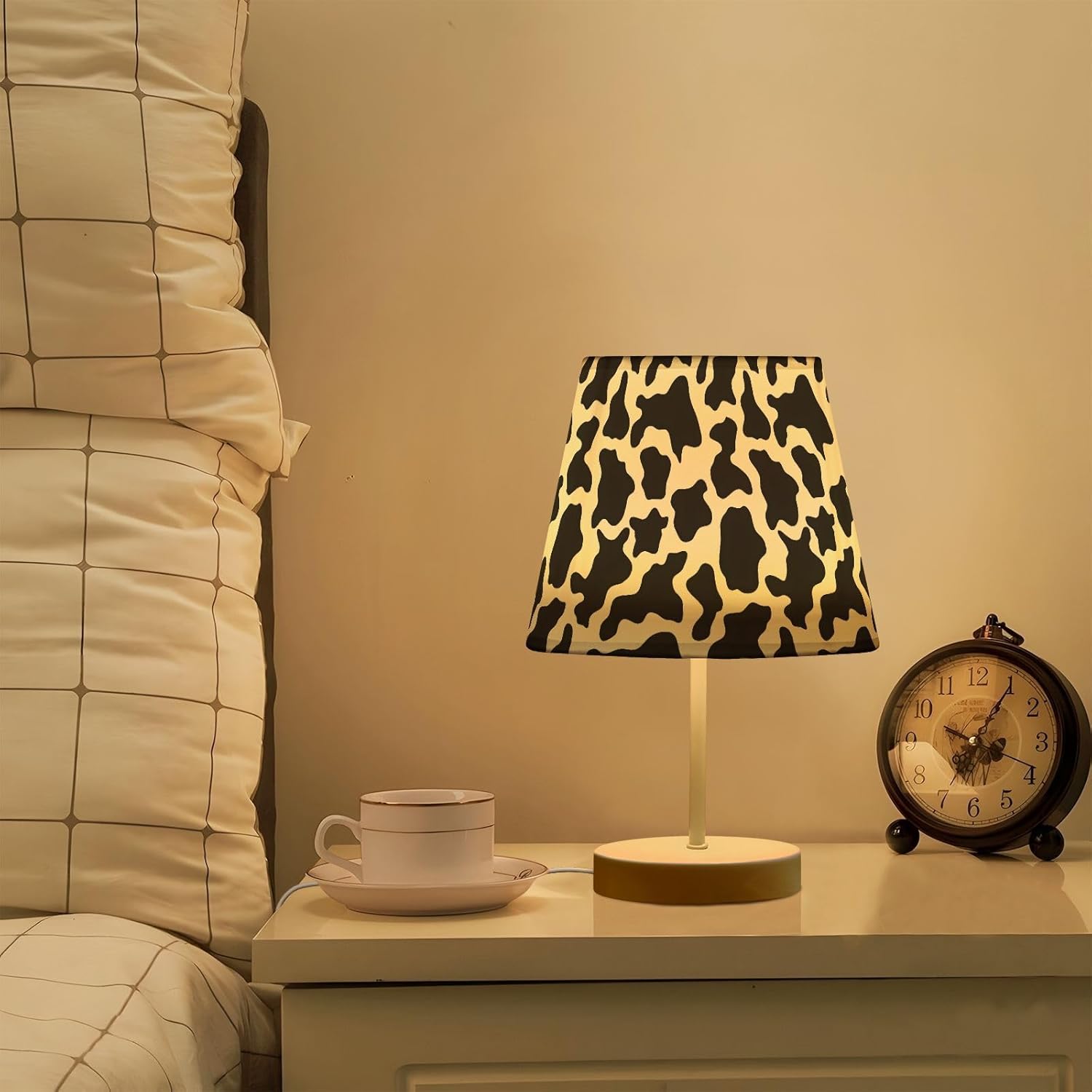 ALAZA Black White Cow Print Decor Bedside Table Lamp with USB Port 3 Color Temperatures LED Desk Lamp for Bedroom Office S
