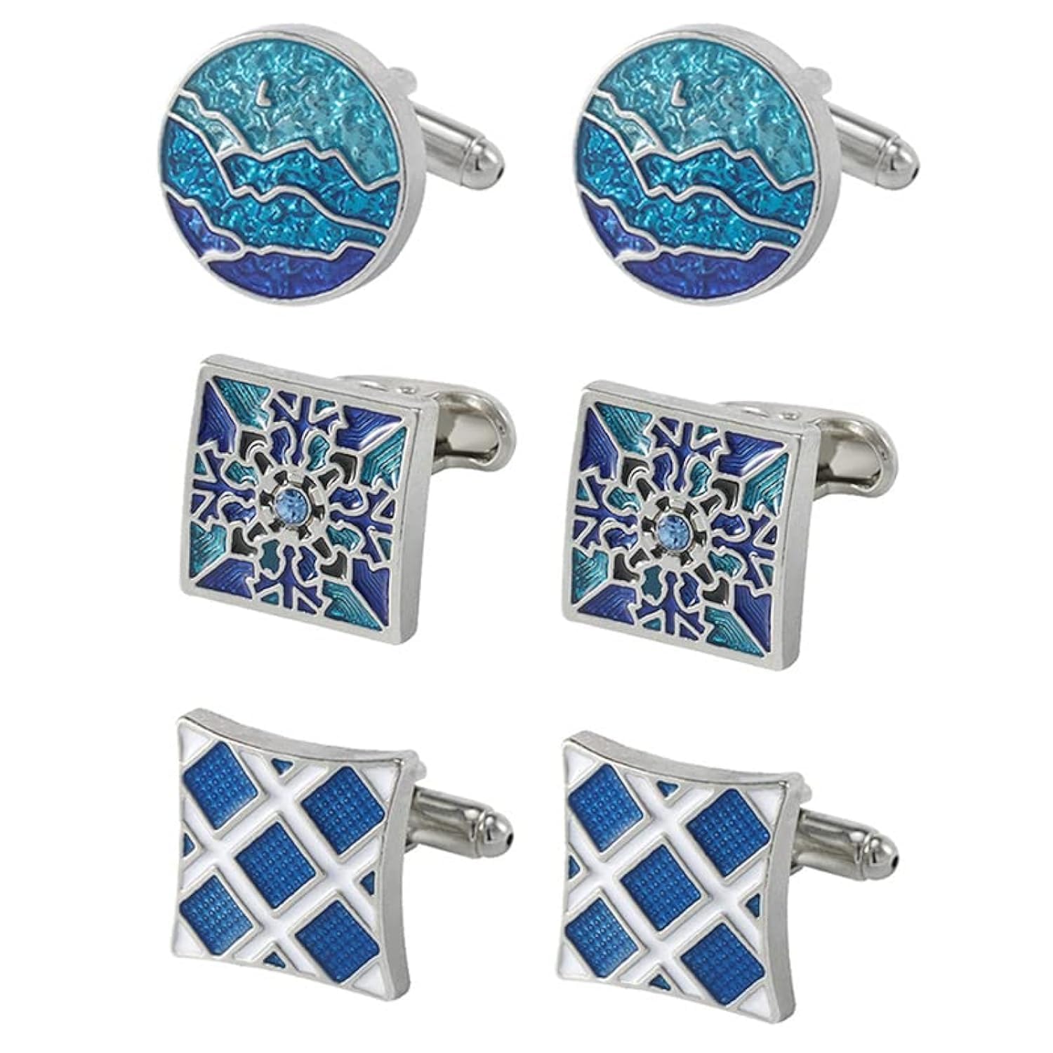 6 pieces Cufflinks for Men,Unique Blue Square Cylindrical Cufflinks for Mens Shirt Classical Cuff Links Elegant Style Stainless Steel Cufflinks for Business Wedding Gift