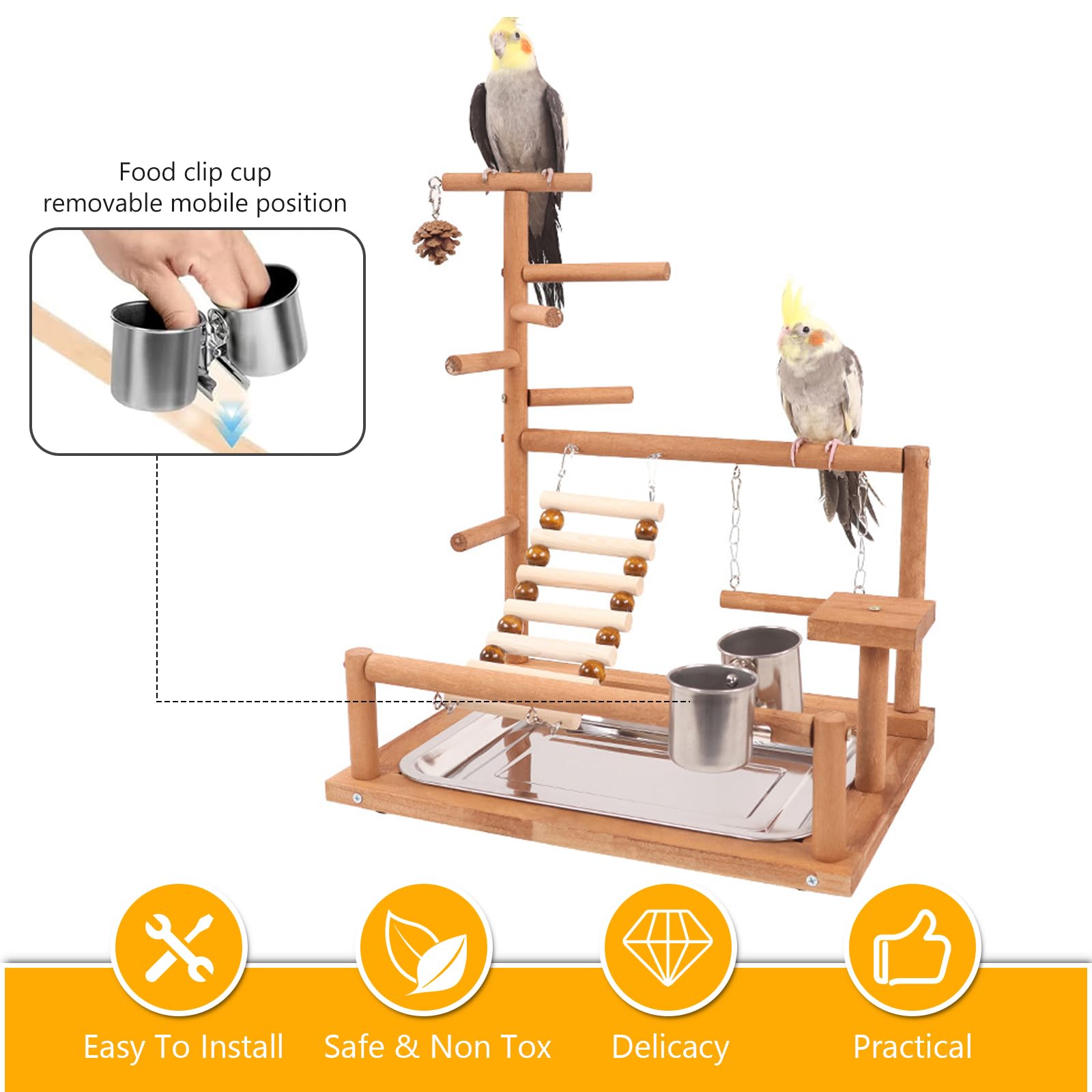 BORDEAG Parrot Playstand, parque de juegos para pájaros, loros, pinzones, Material: madera natural