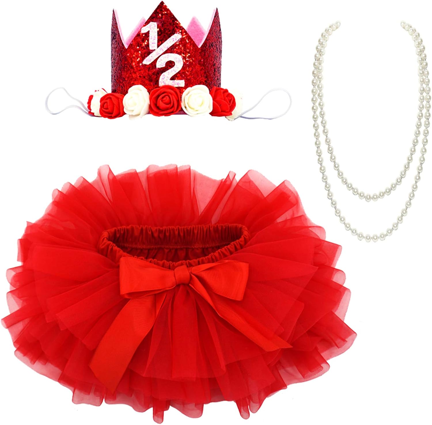 BGFKS Baby Girls Soft Tutu Skirt with Diaper Cover,1/2st Birthday Party Tutu Skirt Sets