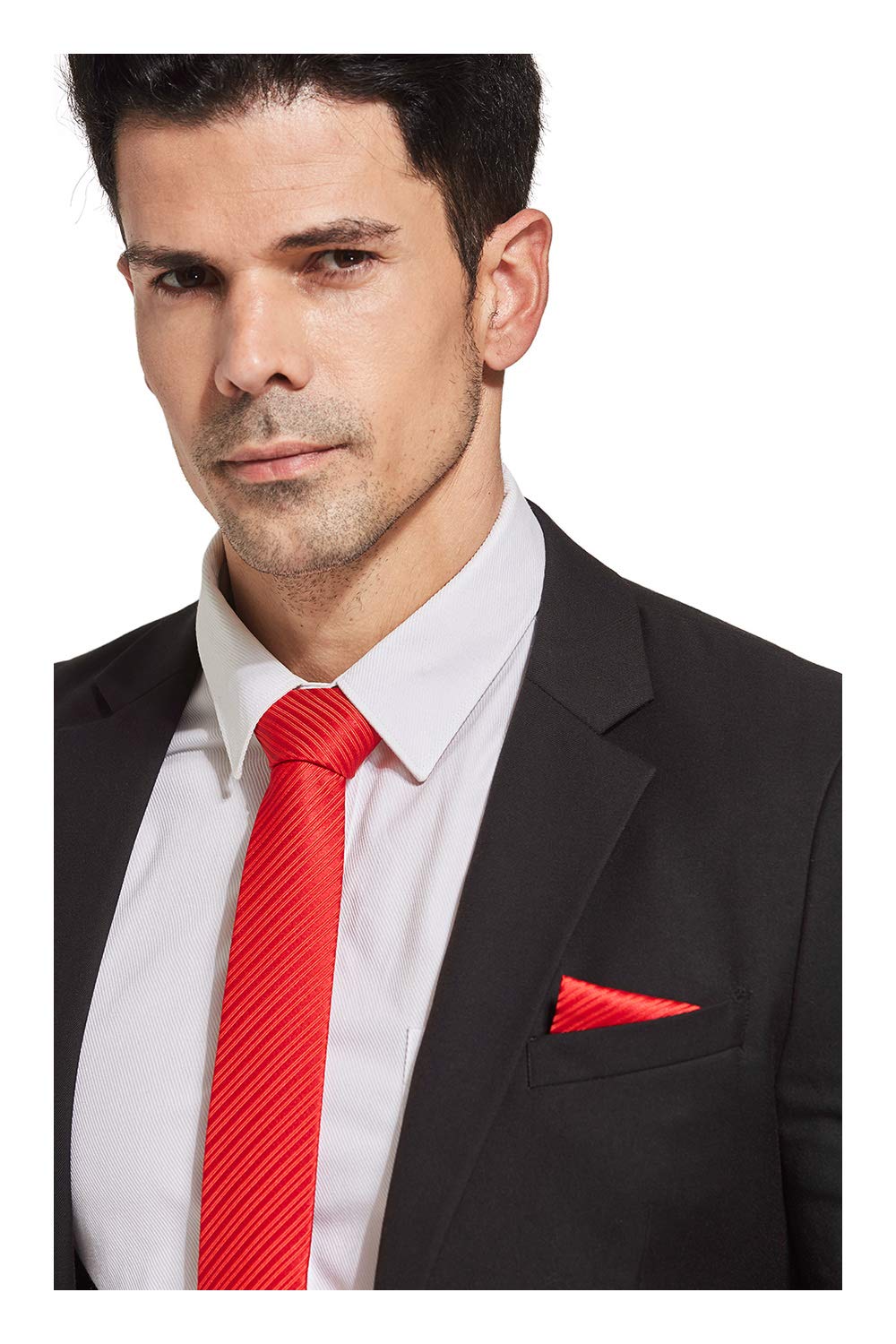 Landisun Mens Solid Tie Valentine Gift Eco-friendly Skinny Fashion Slim Tie Stripe Tie with Free Hanky