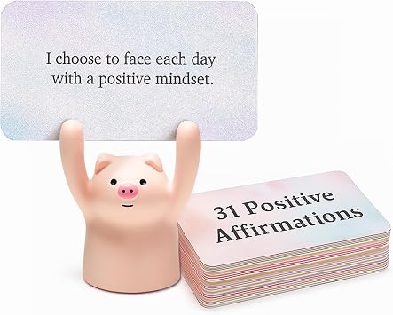 SWITHOM Affirmation Cards with Pink Pig Holder 31 Positive Daily Messages for Women to Build Confidence & Joy Cute Aesthetic Desk Accessories, Self-Care Motivational Gift & Inspirational Gifts for Women, Best Friend, Sister