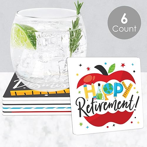 Miniatura 2 de Big Dot of Happiness Maacher Retirement - Divertidas decoraciones de fiesta de jubilación feliz - Posavasos para bebidas - Juego de 6