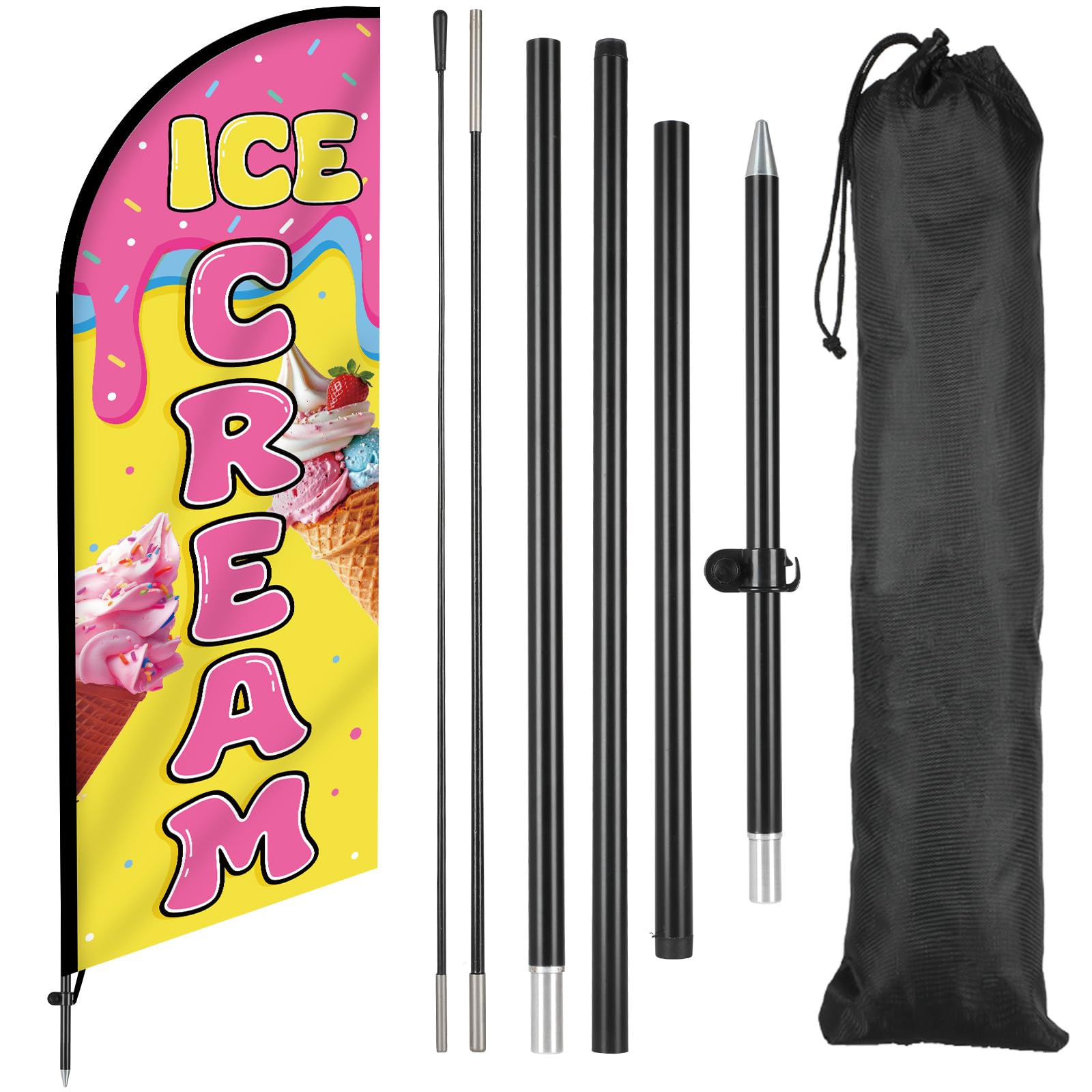 Ice Cream Feather Flag for Business Advertising 7 FT Ice Cream Themed Swooper Flag with Pole Ground Stake Portable Bag Windless Shop Sign Banner for Store Business Outside Events Promotion