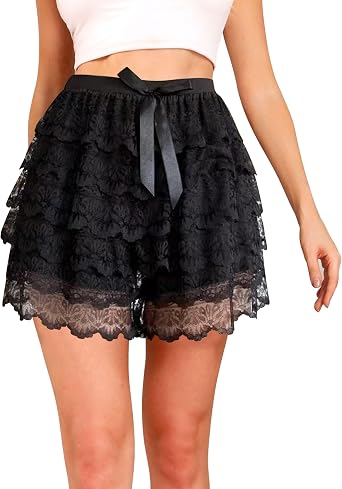 Girls Lace Skirt 5-Layer Ruffle Mini Skirt Cute Lolita Bloomers for Teens, Junior, School, Party