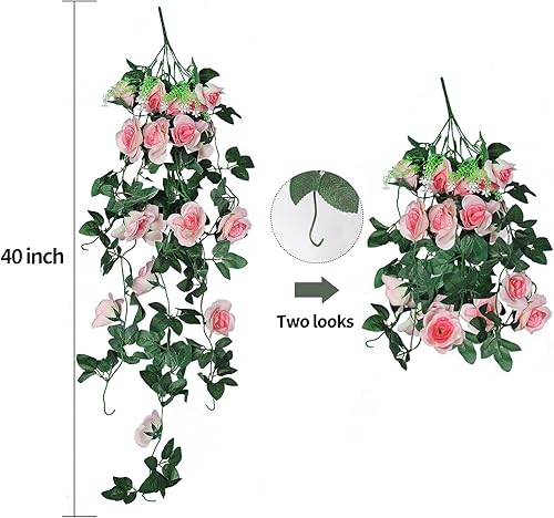 Miniatura 9 de RECUTMS 2 piezas Plantas Colgantes Artificiales 32 pulgadas Planta Falsa Hiedra Enredadera Exterior Resistente a UV Plástico (Champagne)