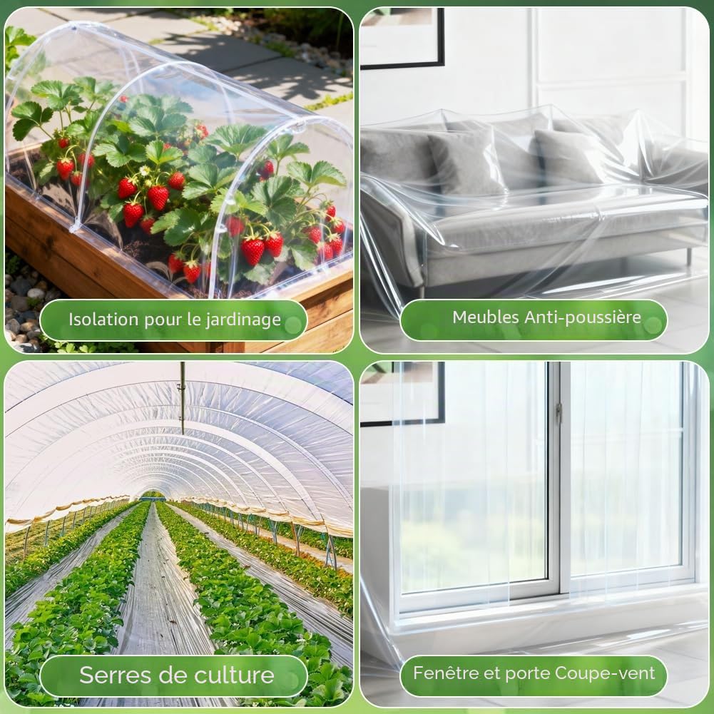 Bâche Transparente, 2*10 M Clair Jardin Grandir Couverture, Bache pour Serre, Film Polyéthylène pour Couvrir Les Jardin, Légumes und Tomate