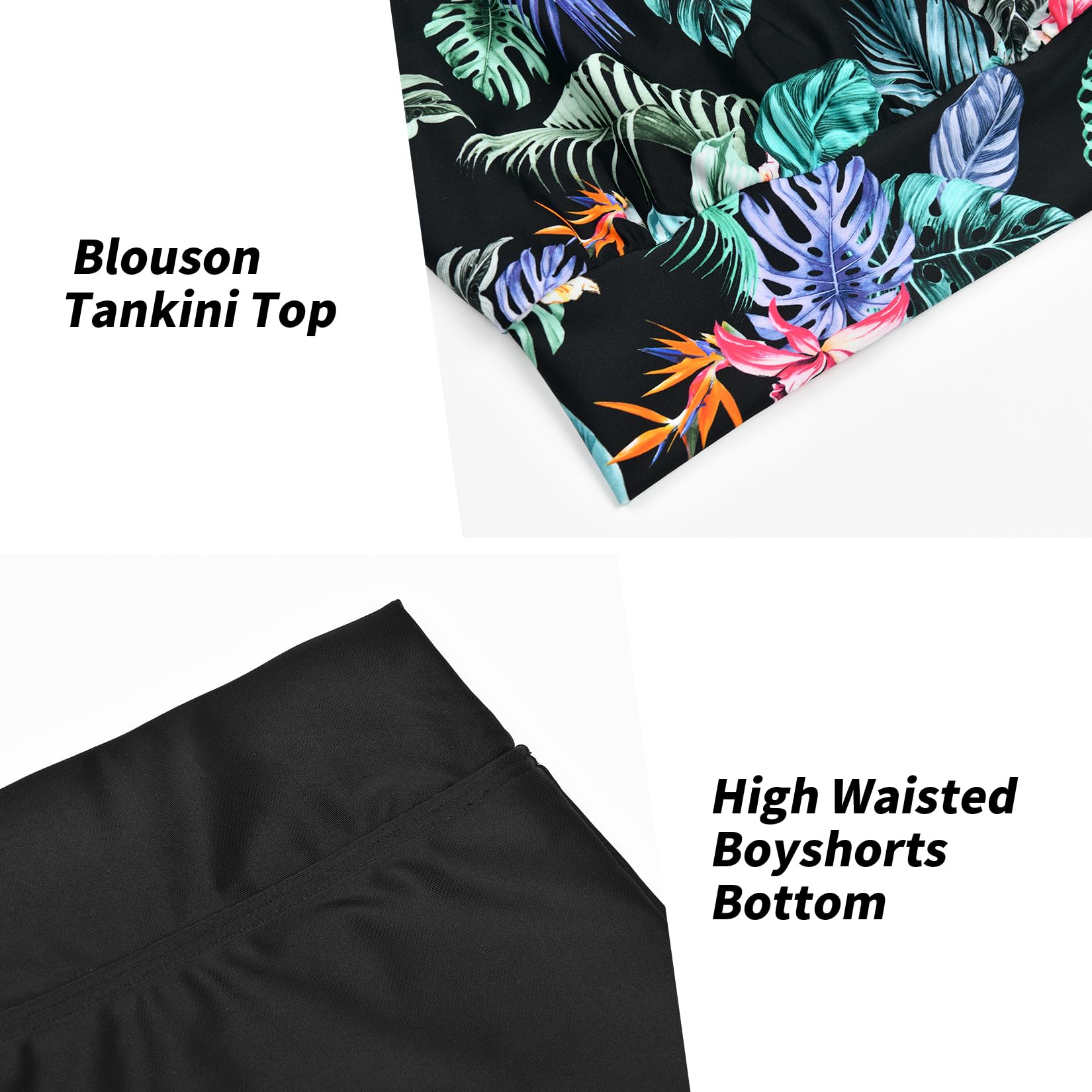 2 Pezzi Costume da Bagno Donne Tankini Sets per Le Donne Plus Size Alta Vita Blouson Tankini con Pantaloncini Tummy Control Costumi da Bagno