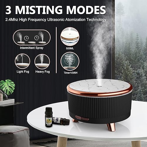 Miniatura 5 de Difusores de aceite esencial para el hogar de 16.9 fl oz, difusores de aromaterapia para aceites esenciales, habitación grande con RC, 7 luces de