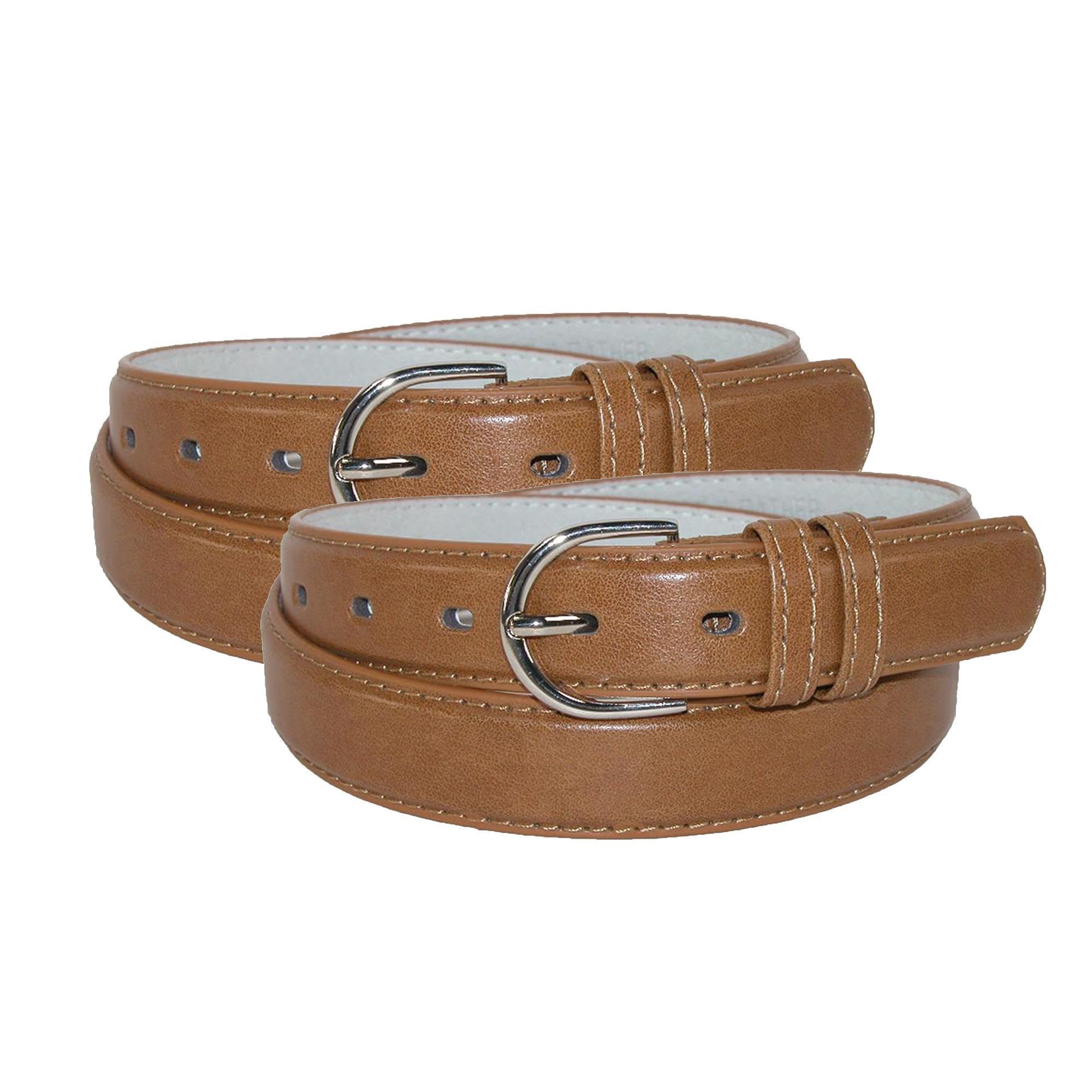 CTM Women's Leather 1 1/8 Inch Dress Belt (Pack of 2), Medium, Tan