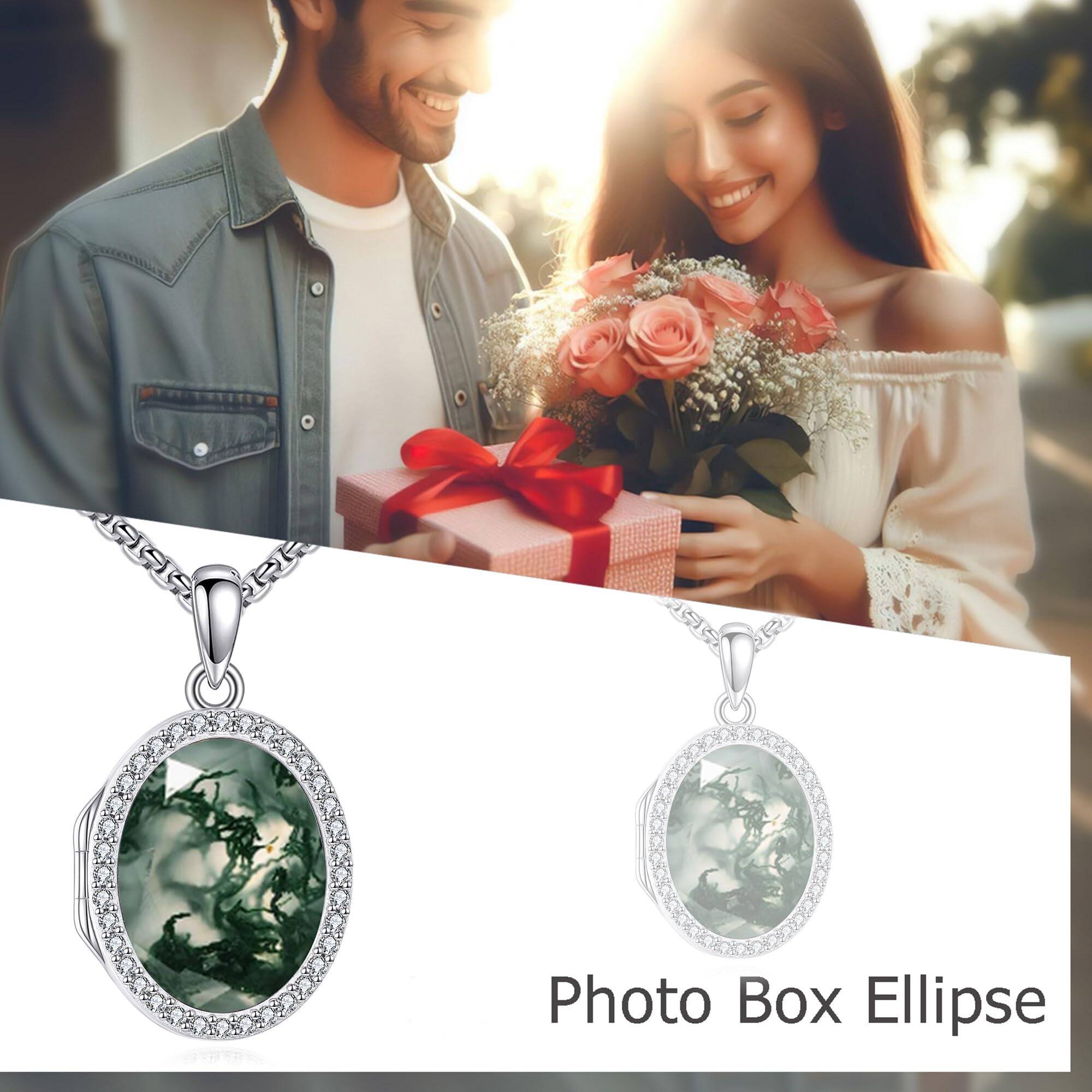 YAFEINI Silber Medaillon Kette Opal Medaillon Sterling Silber Foto Halskette Opal Gedenk Schmuck Geschenke Für Frauen, Mütter Und Ehefrauen