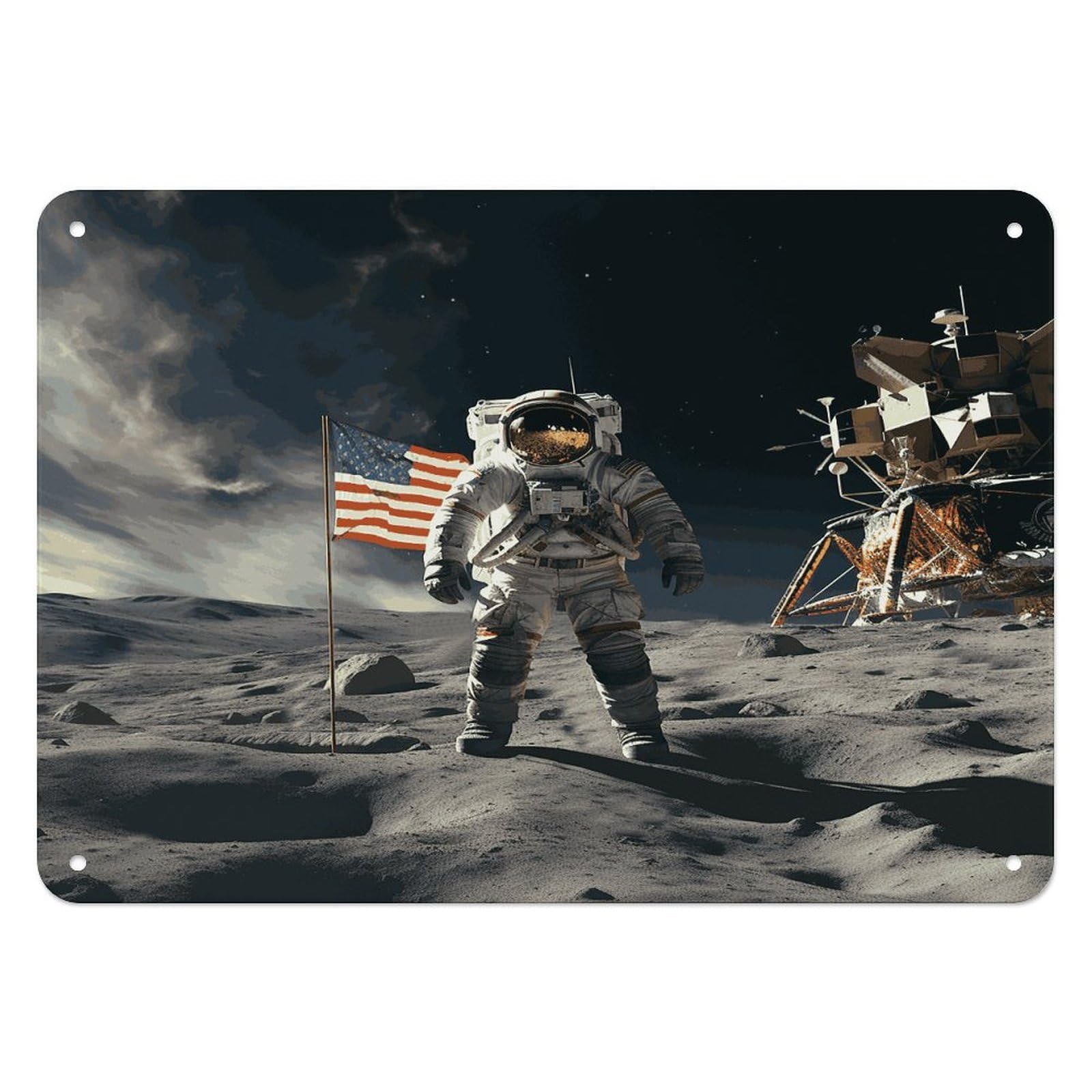 Fekiloot Style Astronaut Landing On The Moon Wall Decor Iron Painting Metal Sign