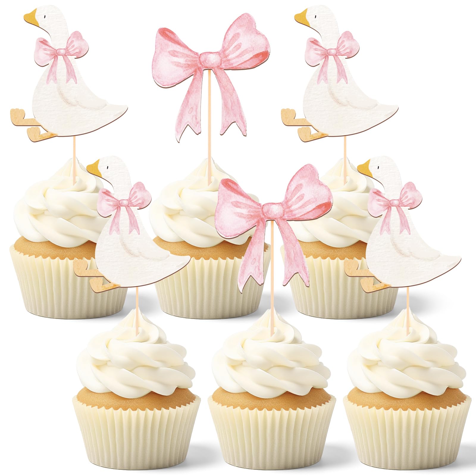 AceOrbit 36 Pcs Silly Goose Cupcake Toppers Two Silly Goose Birthday Decorations Party Supplies for Cake Decorations Girls Birthday Party Supplies