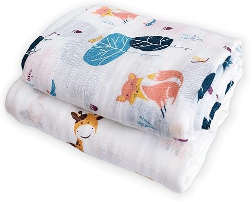 Miniatura 9 de NOOVIA Paquete de 2 mantas de muselina para bebé, 70% bambú, 30% algodón, grande de 43 x 47 pulgadas, hojas de flores de amapola y durazno sólido,