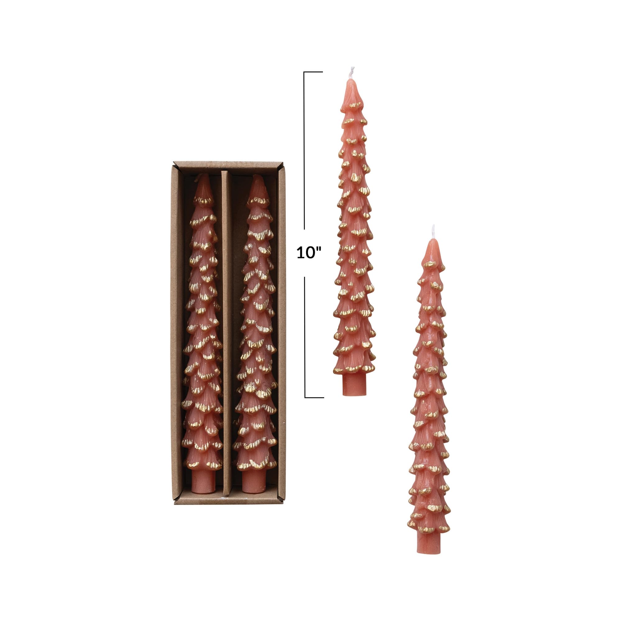 Creative Co-Op Golden-Tipped Elegance Tree Shaped Taper Candles, Coral Color, Set of 2