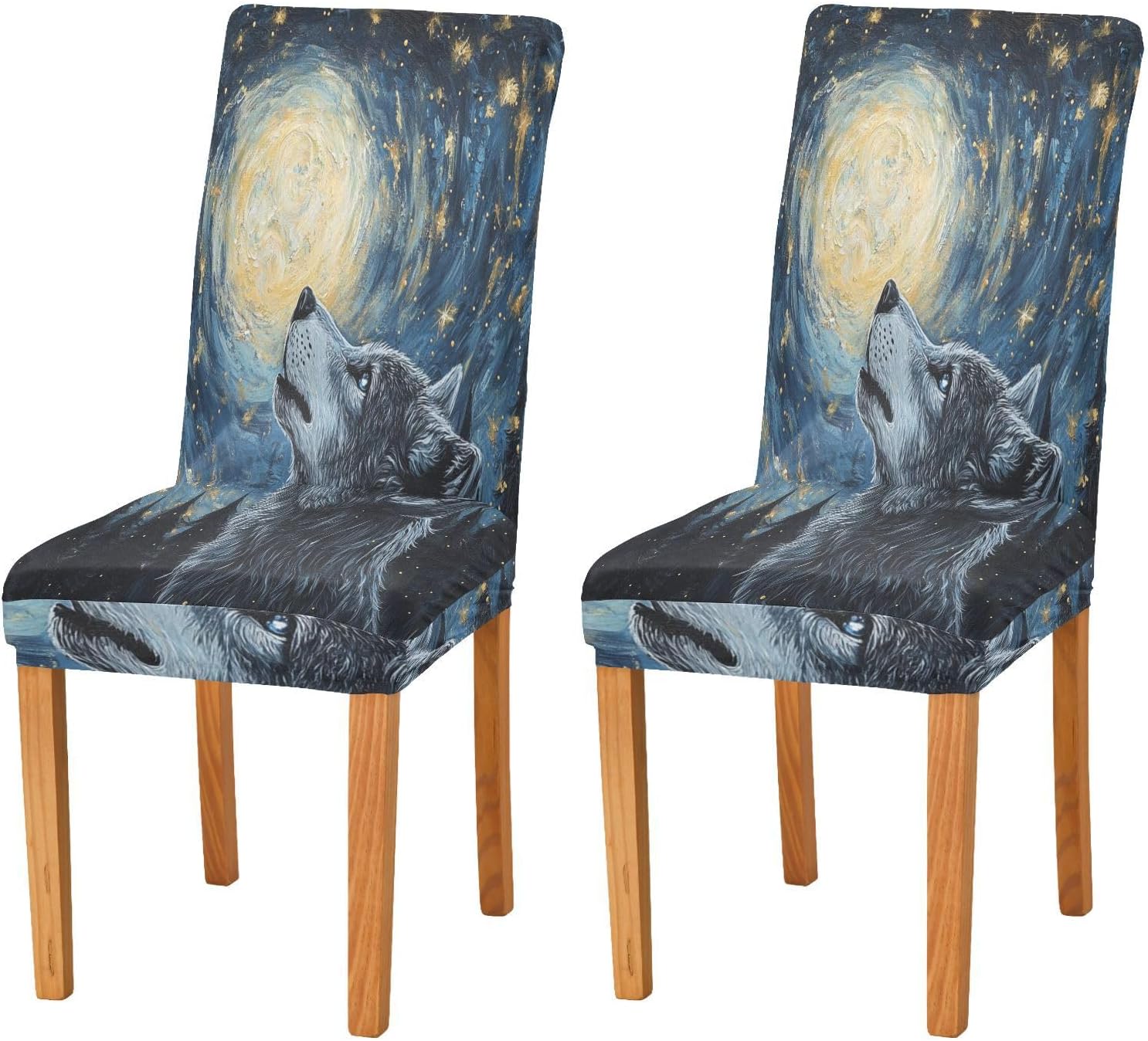 ALAZA Chair Covers for Dining Room, Starry Wolf Stars Stretch Chair Cover Sets Chair Protector Removable Washable for Ktichen Restaurant Hotel
