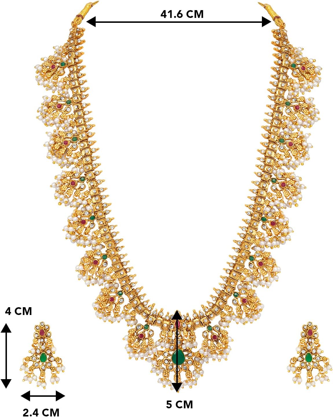 Aheli Traditional South Indian Bridal Necklace with Earrings Temple Bharatanatyam jewelry set for Women