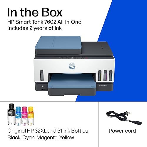 Miniatura 10 de HP Smart Tank 7602 Impresora inalámbrica todo en uno con 2 años de tinta incluidos, impresión, escaneo, copia, fax, mejor para el hogar, tanque de
