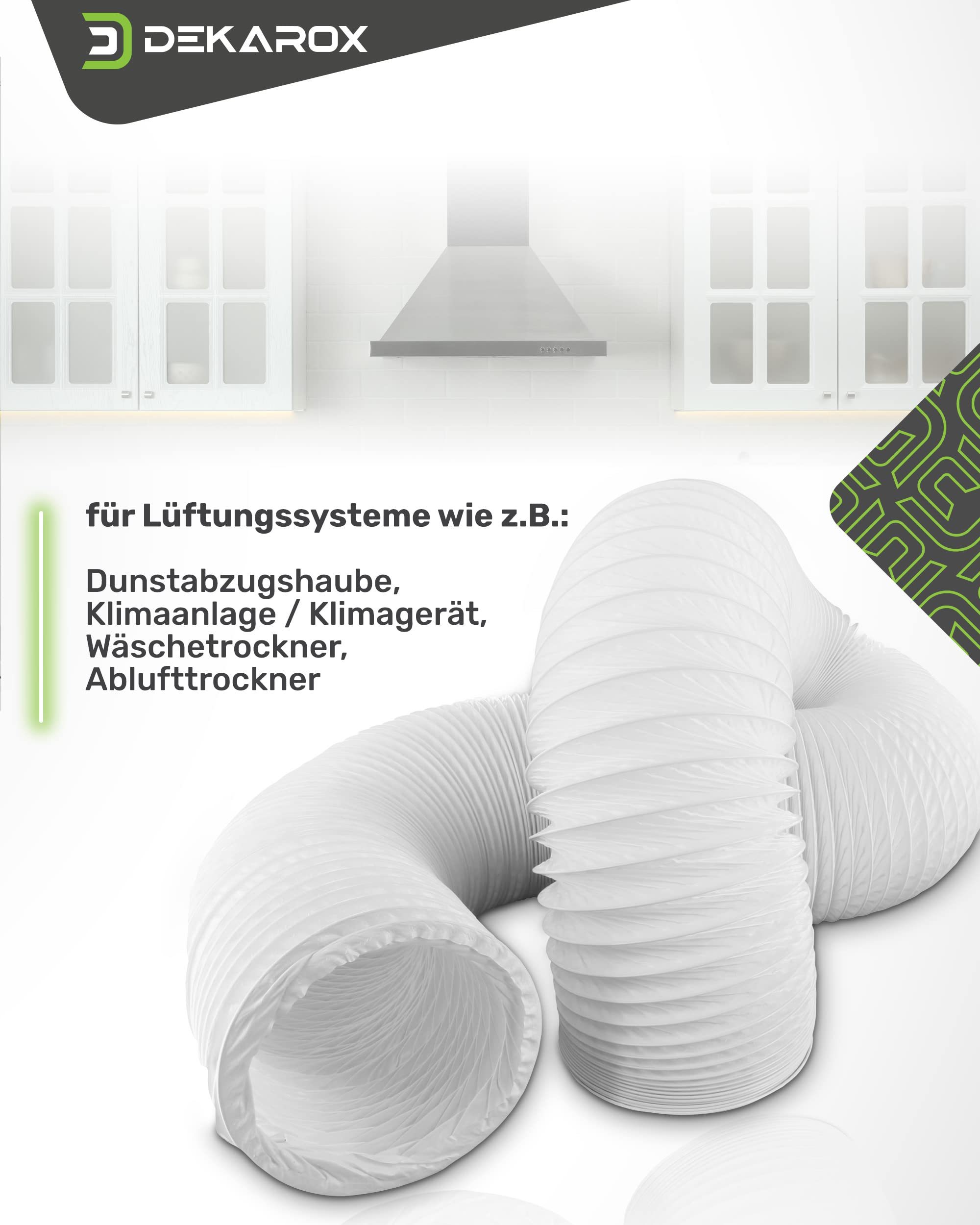 DEKAROX PVC Abluftschlauch 100mm - 15m Flexibel Für Klimaanlage & Wäschetrockner