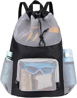 Mesh Drawstring Beach Bag, Large Capacity Swim Backpack, Breathable Storage | Spacious Mesh Beach Bag Holds Towels, Goggles, Sunscreen Gym Shoes. Breathable Quick-dry Fabric Keeps Wet Items Fresh
