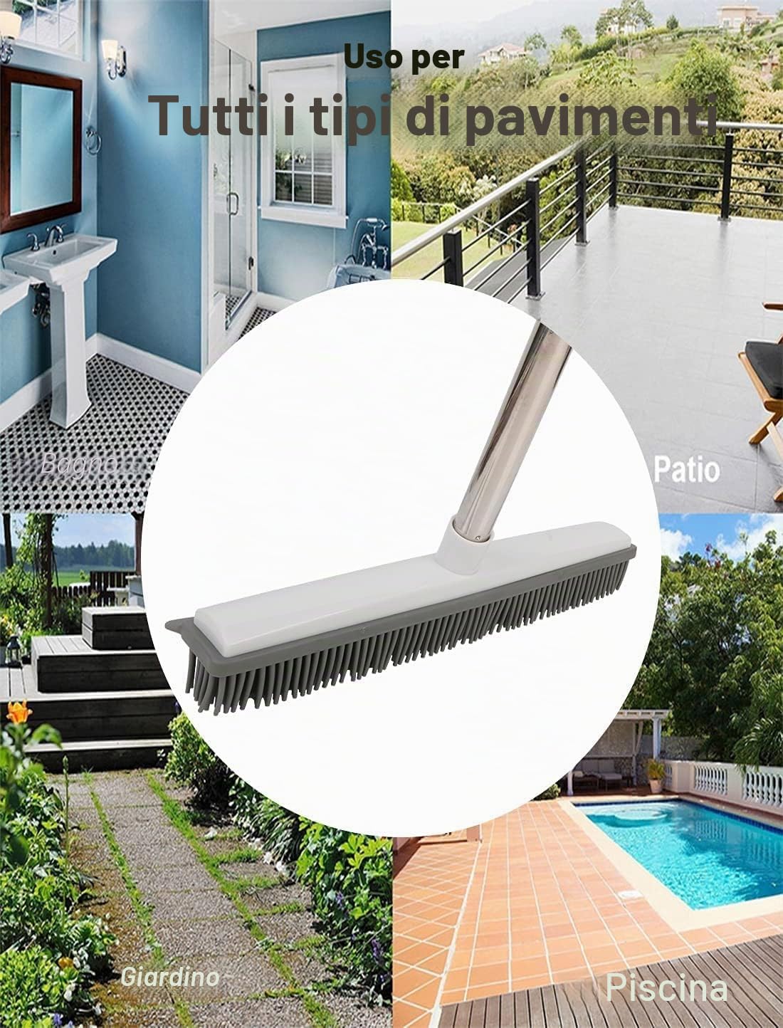 Scopa in Silicone con Manico Lungo per Peli Animali Domestici, Bianco