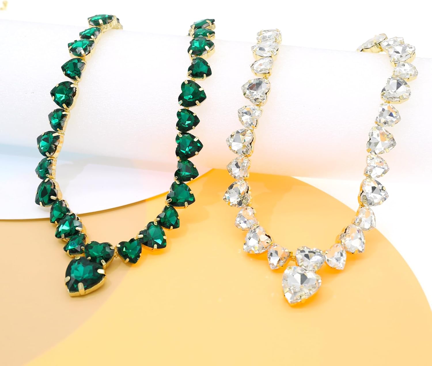 JNF Crystal Rhinestone Choker Collar Necklace For Women Colorful Bling Neck Chain Trendy Sparkly Statement Piece Crystal Rhinestone Heart Bib Necklace - Image 8