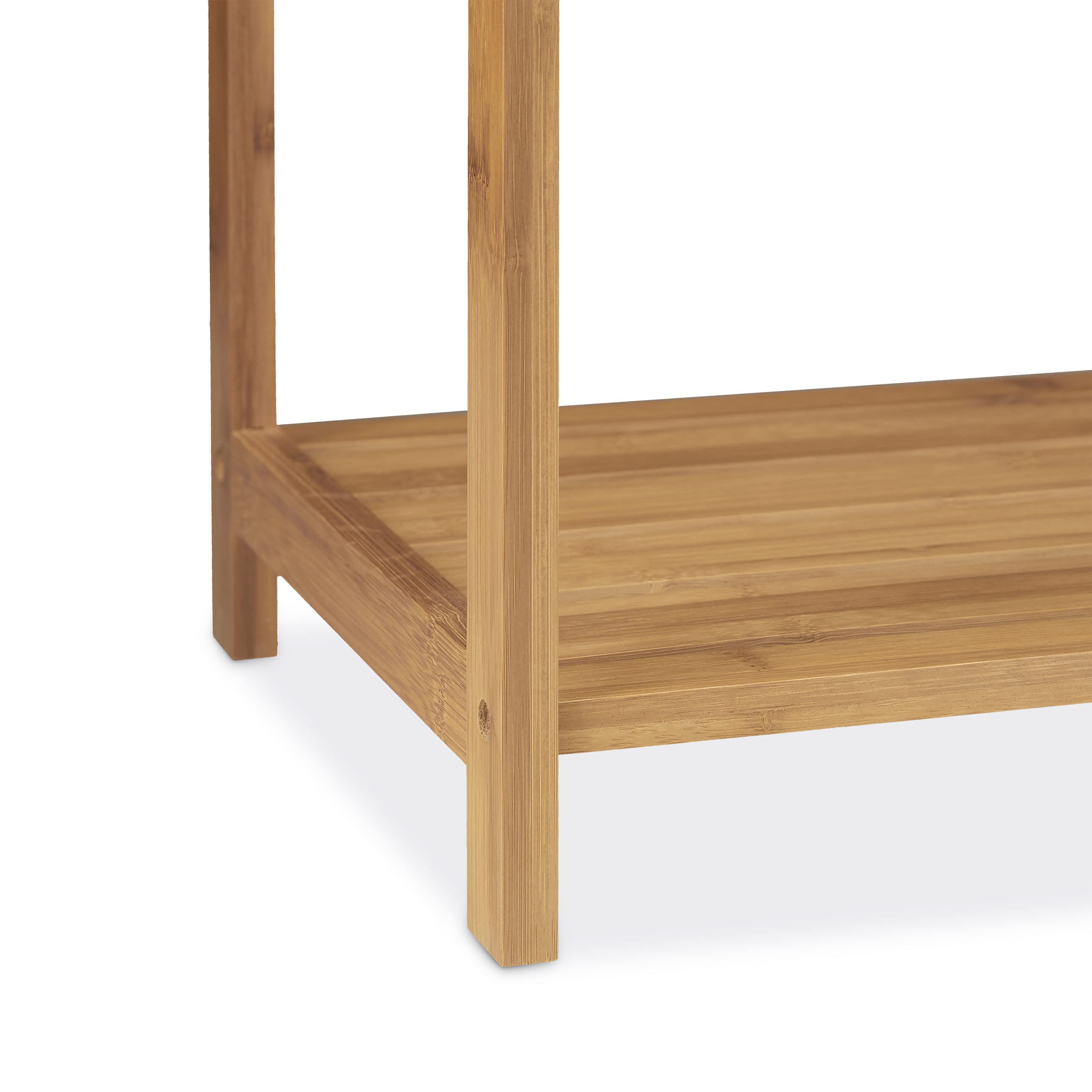 Relaxdays Toallero de Pie Bambú, 3 Barras Metálicas, Soporte Toallas con Balda, Moderno, 85 x 51 x 31 cm, Marrón Natural