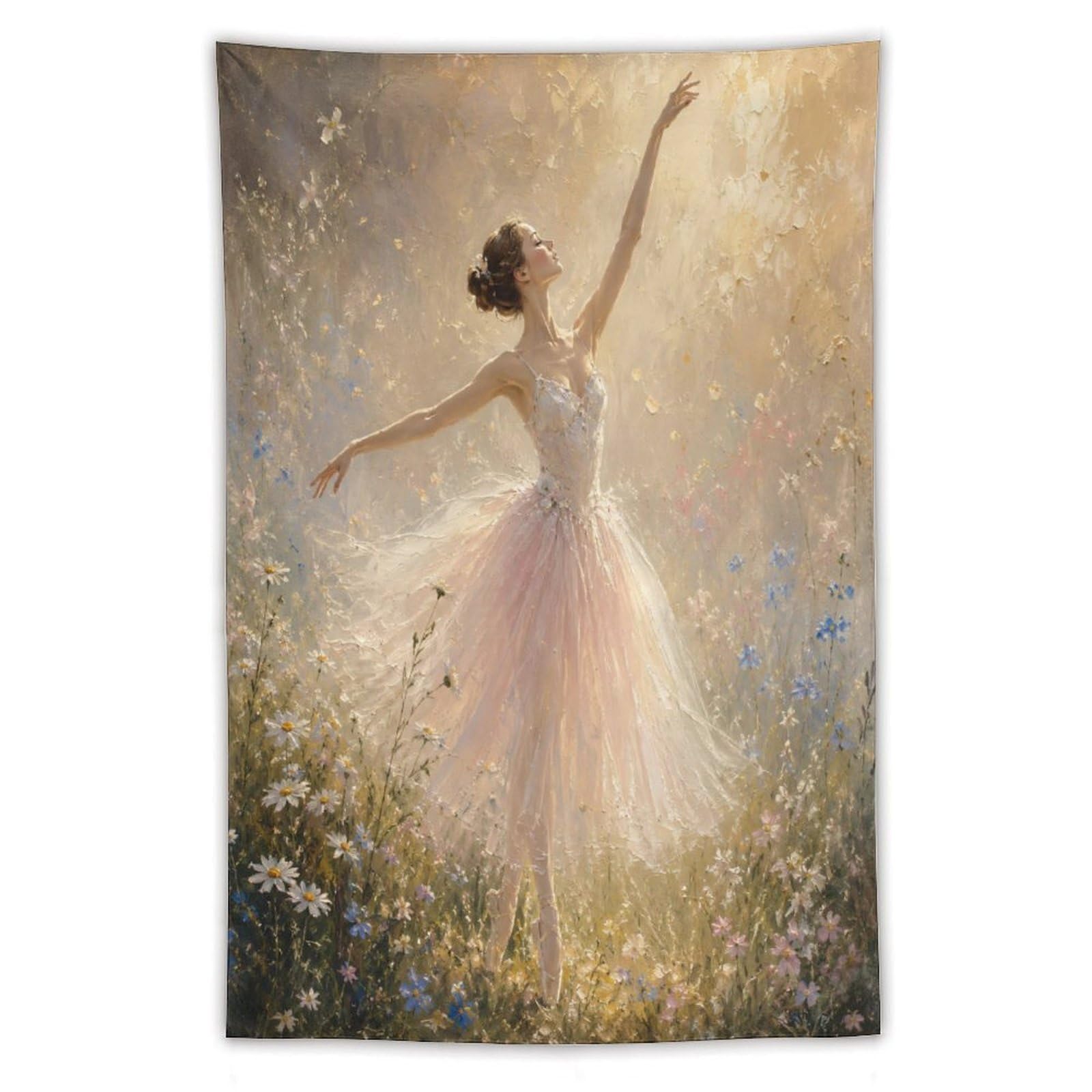 W7C8U2X3 Ballerina Sunlit Garden Wall Tapestry, Impressionist Style