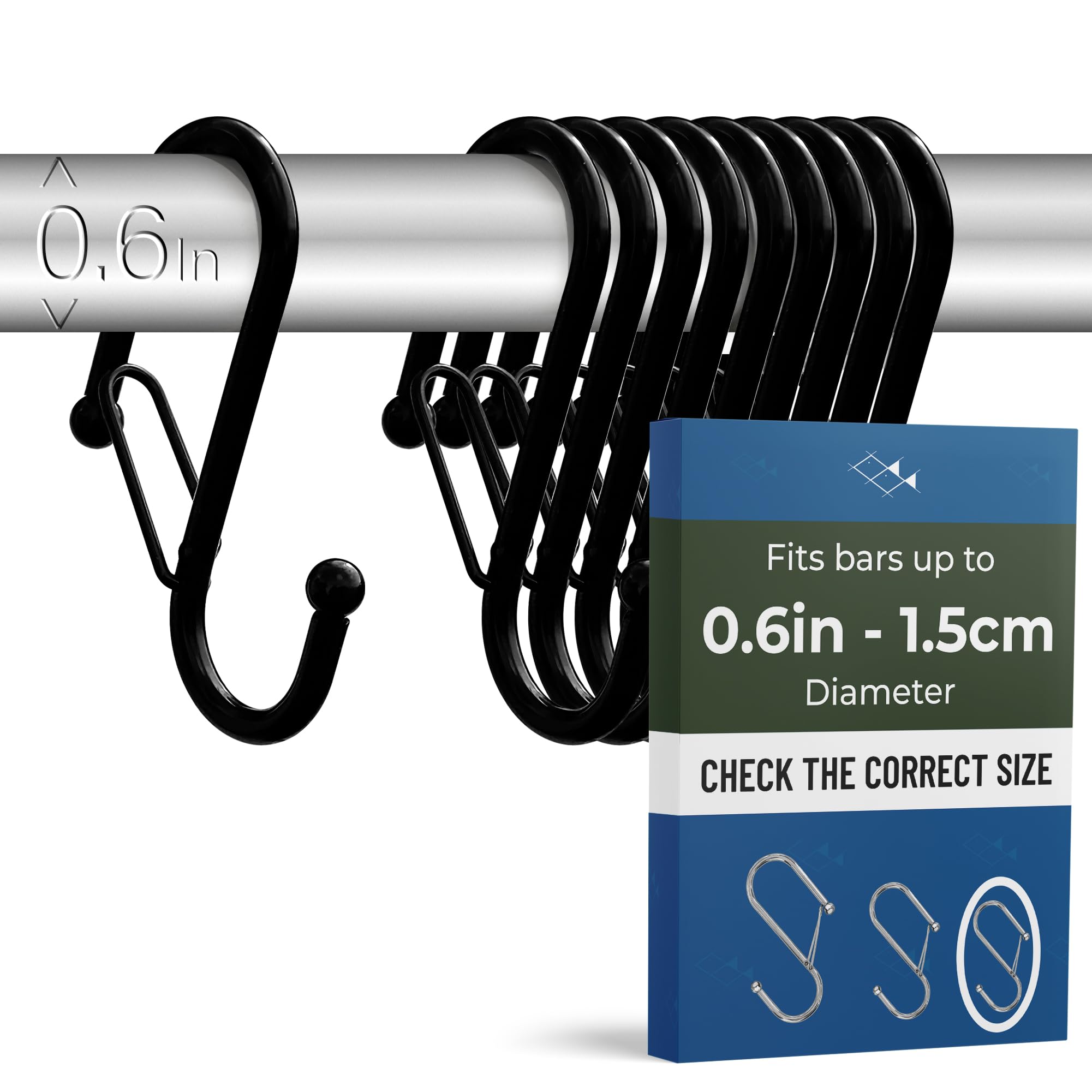 Blau Marité 10 Pack S Hooks for Hanging for Bars up to 0.6 Inch (1.5 cm) Diameter, Anti-Drop Hooks with Safety Buckle