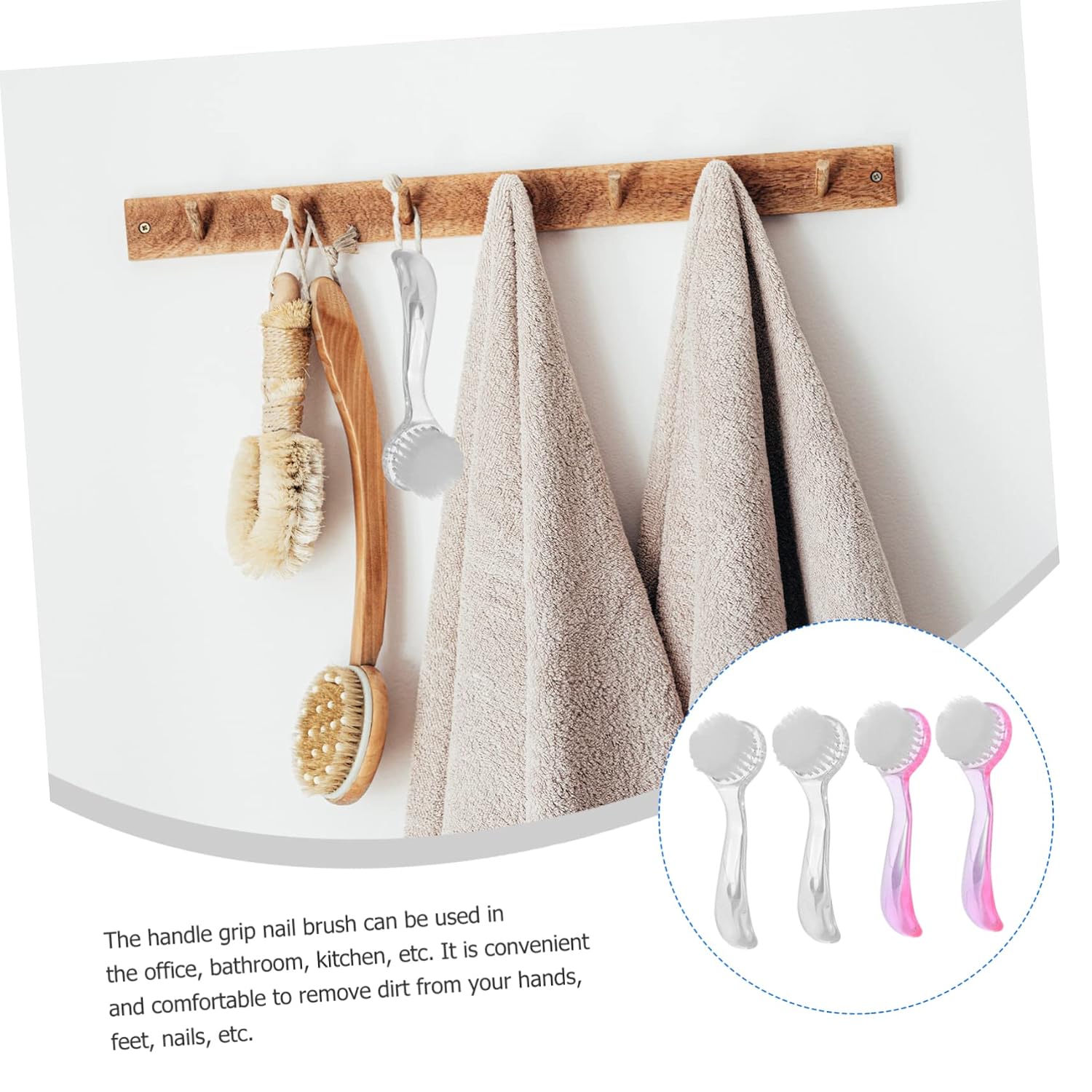 12pcs Nail Brush with Non-skid Handle for Nail Cleaning Includes Soft and Stiff Bristles for Fingernail and Toenail Care Portable Design for Home and Travel