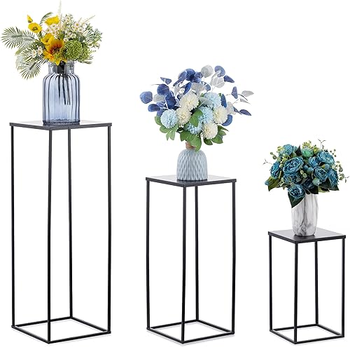 Soporte de metal negro para plantas, 3 piezas, elegante diseño de cubo, estable, ideal para bodas, decoración del hogar, arreglos florales, soportes