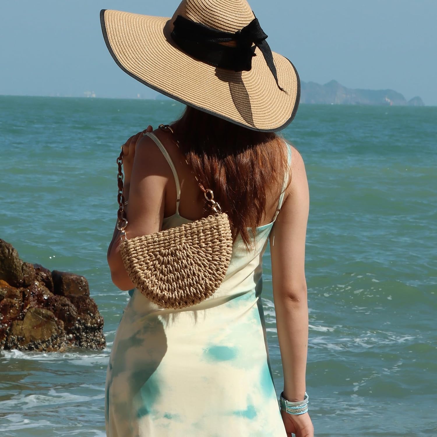 Fecialy Handmade Straw Crossbody Bag for Women Semicircle Woven Handbag Summer Beach Shoulder Bag - Image 2