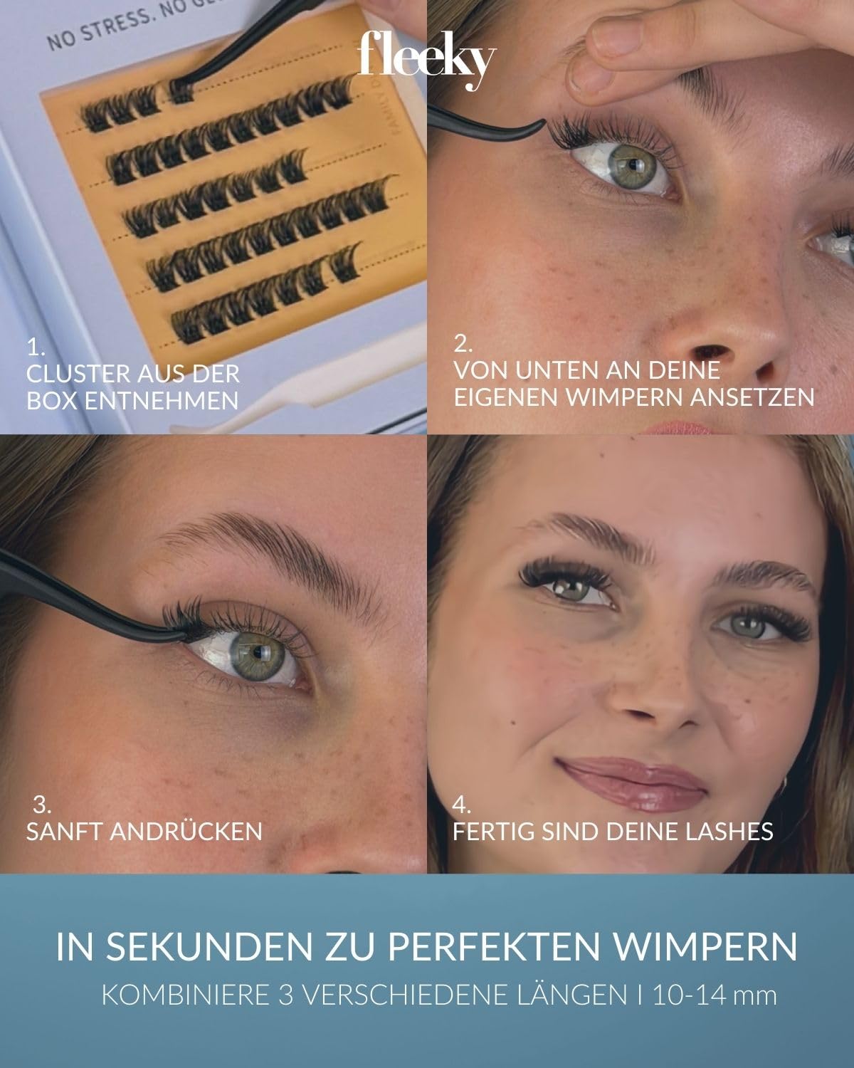 Fleeky Press On Lashes Glam – selbstklebende Wimpern ohne Kleber – Pre Glued Cluster Lashes für voluminösen Look mit bis zu 3 Tage Halt (Family Dinner)