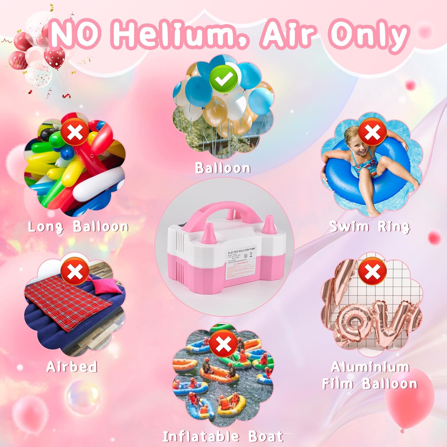 Electric Balloon Pump, Portable Electric Balloon Blower Machine Balloon Air Pump Dual Nozzle 110V 600W Balloon Inflator for Party Decorations