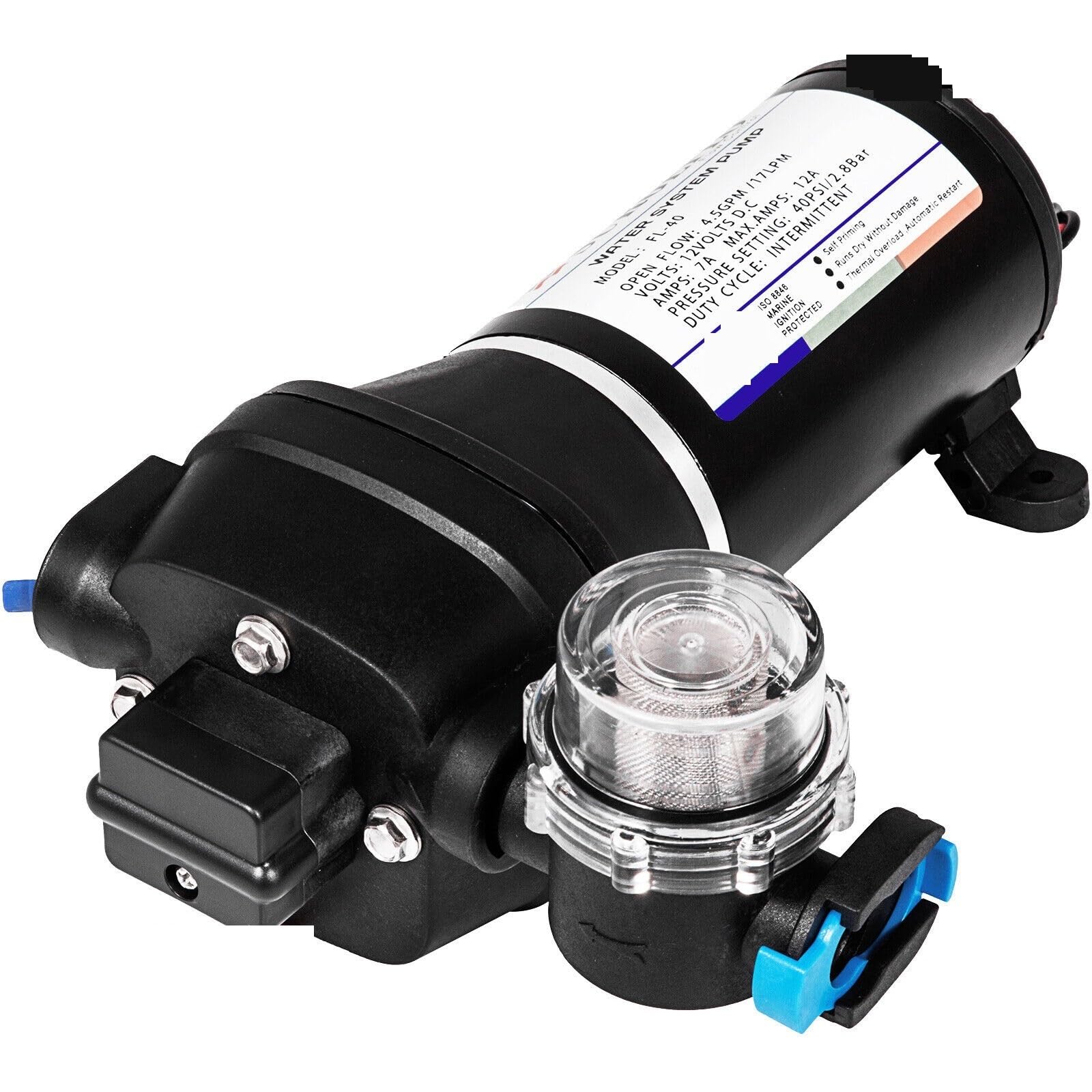 Cczrd Fl-40 17L 40Psi 12V Diaphragm Water Pump 10L/Min 17Psi 17L/Min 40Psi High Pressure Automatic Self Priming Misting Booster Car Marine Smooth Operation Flow Steady Reliable(Fl-40 17L 40Psi)