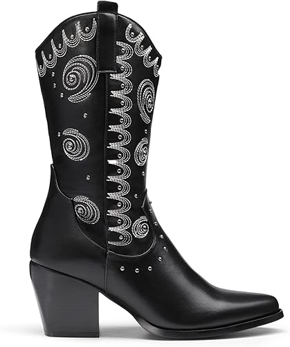 Miniatura 2 de DREAM PAIRS Women's Western Cowboy boots Mid Calf Cowgirl boot Pull-on