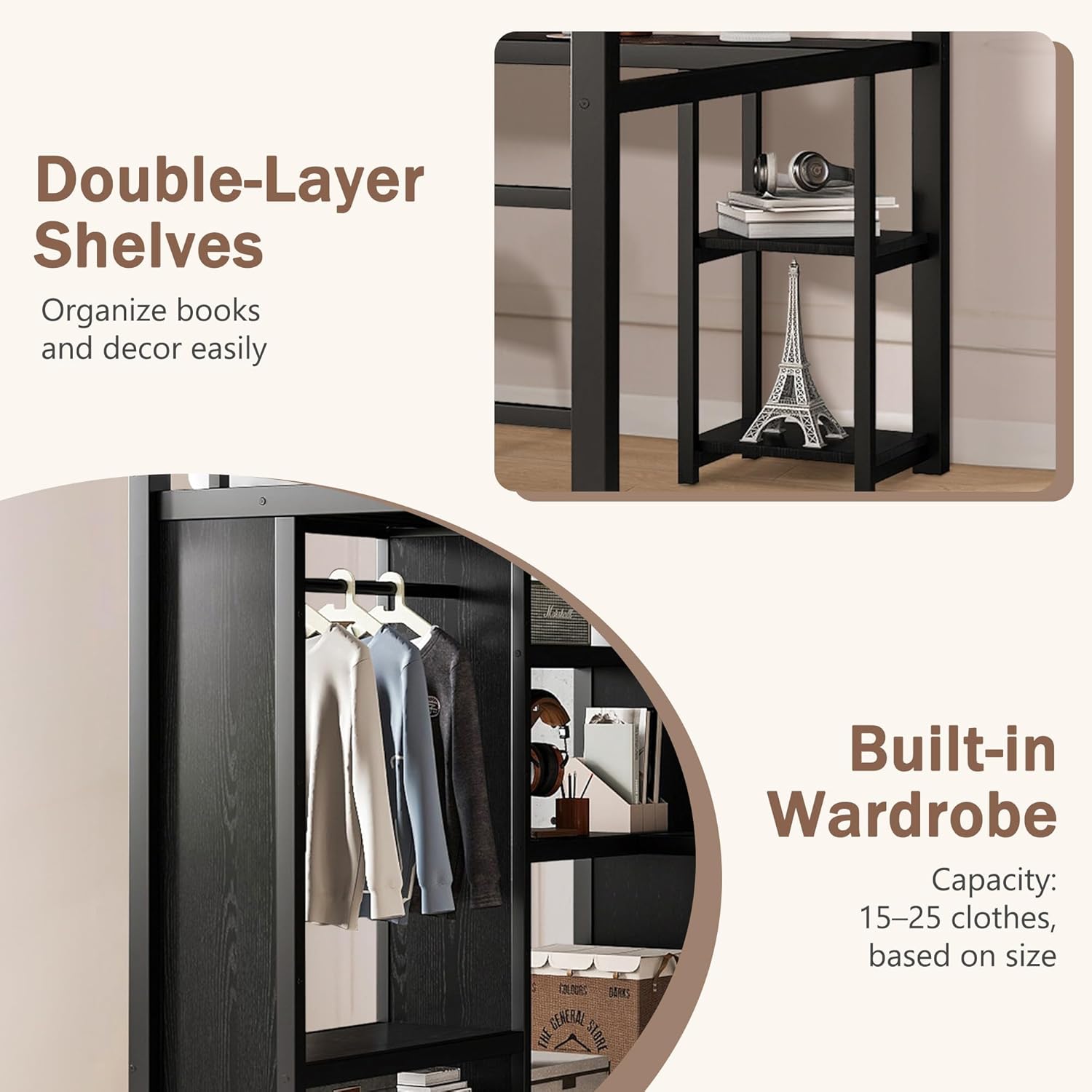 Queen Heavy Duty Metal Loft Bed with L-Shaped Desk, Wardrobe & 5 Storage Shelves – Space-Saving Design for Kids, Teens, Adults – 500LBS Capacity, Easy Assembly (Queen)