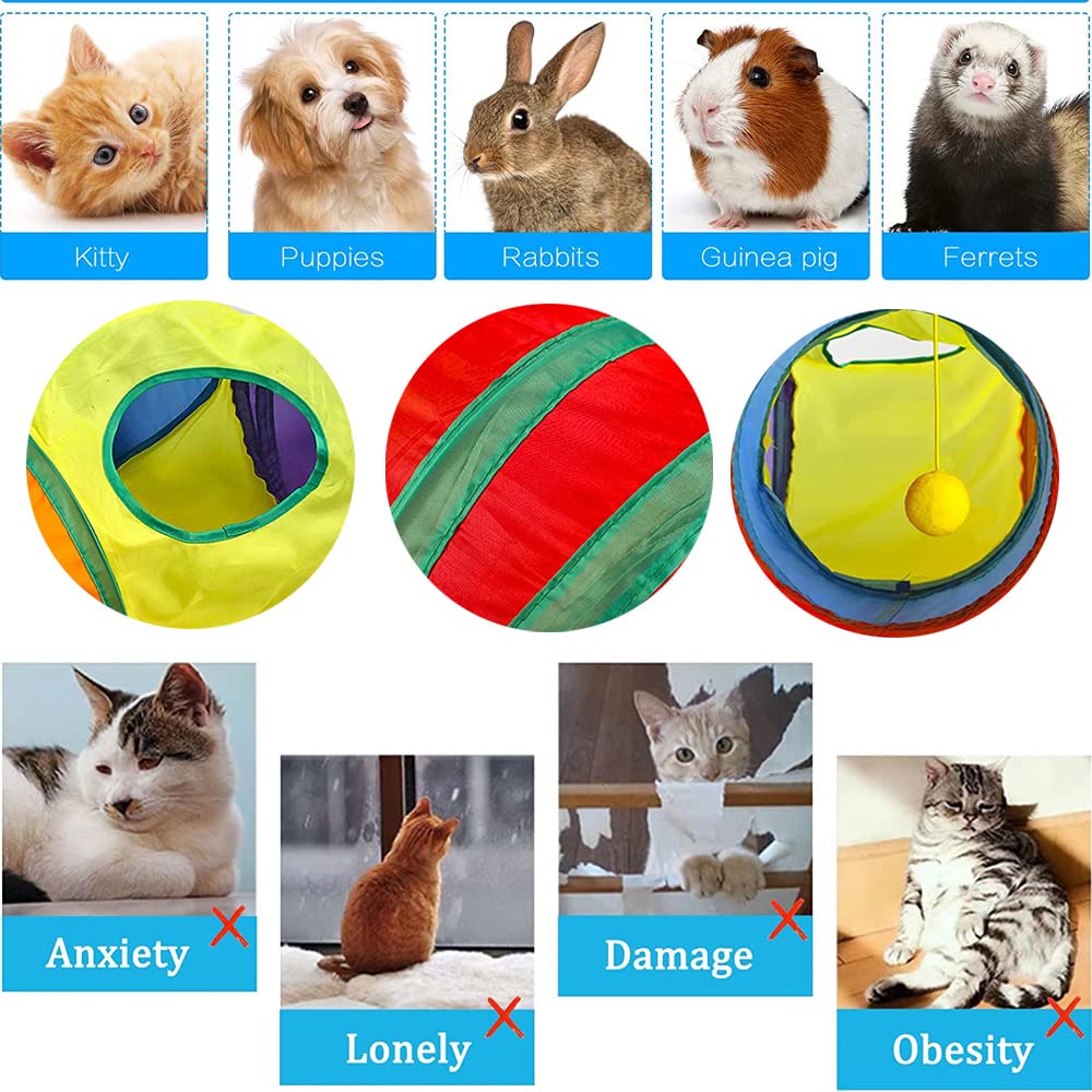 Túnel para Gatos,3 Vías Túneles Plegable,Juguete Tubo de Gatos,Gato Interactivo Juguetes para Gatitos,Cachorros,Conejos,Cobayas