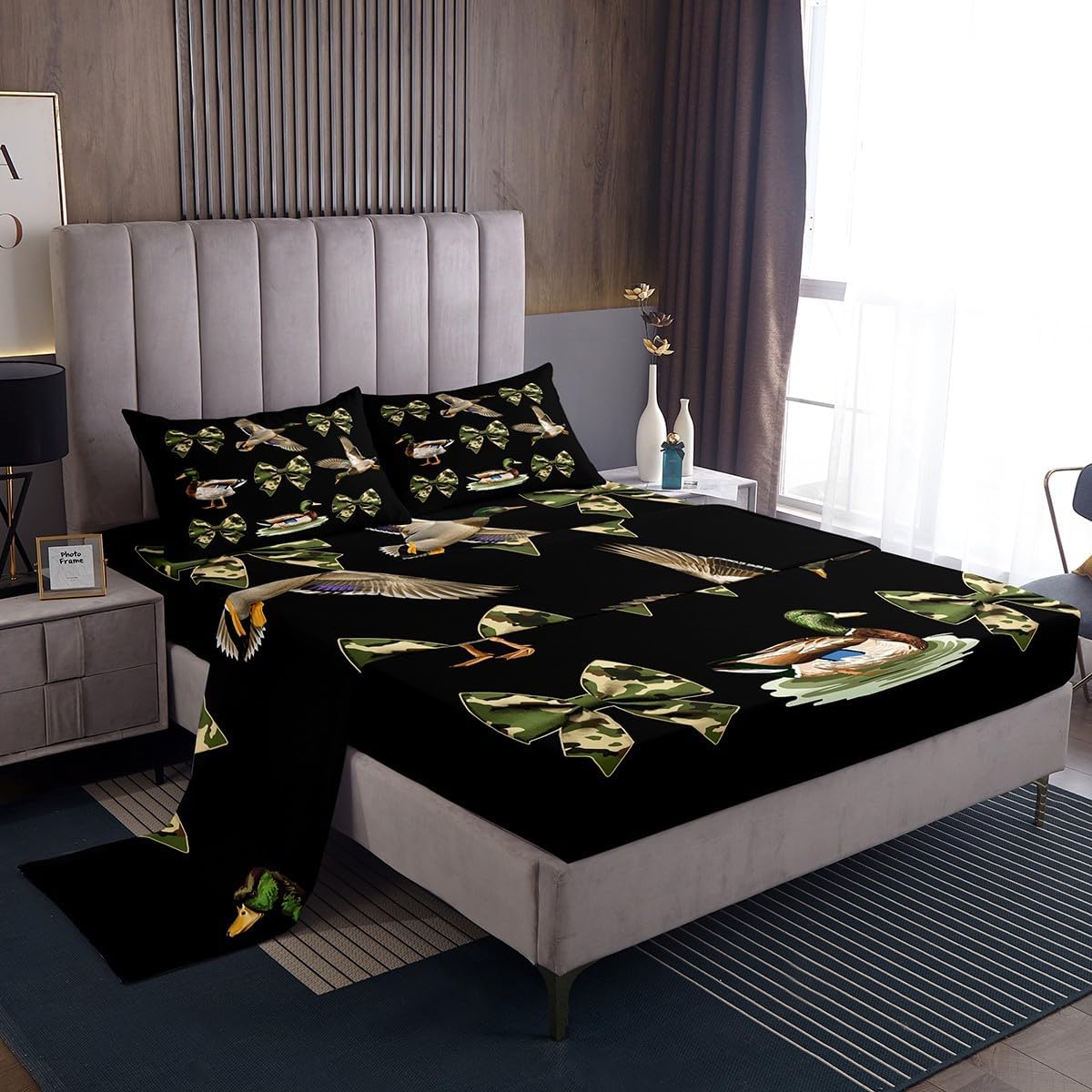 Feelyou Rustic Cabin Bed Sheets Set Twin Size Lodge Bear Moose Deer Bed Set Southwestern Country Farmhouse Animal Deep Pocket Fitted Sheet Brown Patchwork Plaid Breathable Soft Lightweight Microfiber