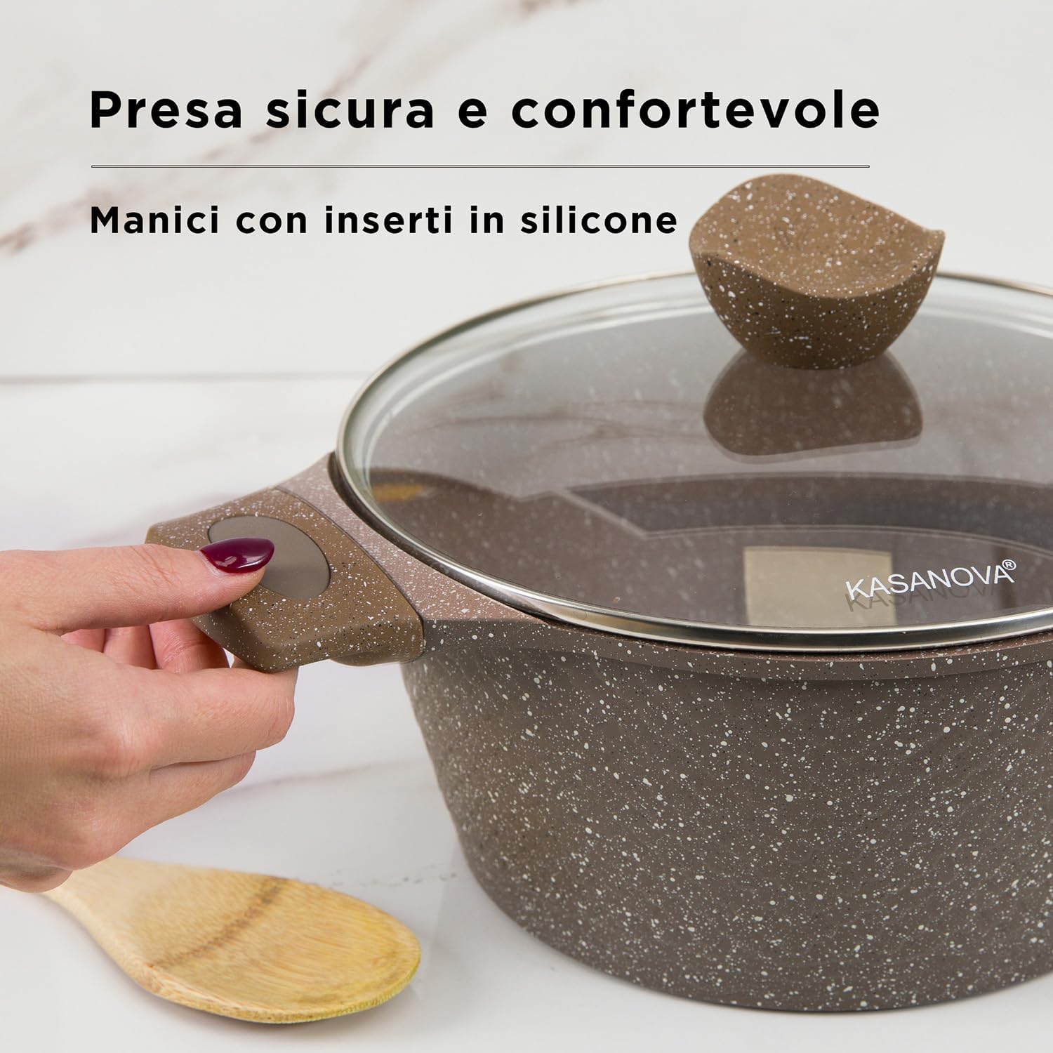 15Pcs Pots and Pans set for cooking nonstick, Aluminum cookware set with glass lids, Coffee maker and nylon kitchen tools, Induction safe, PFOA-free (15)