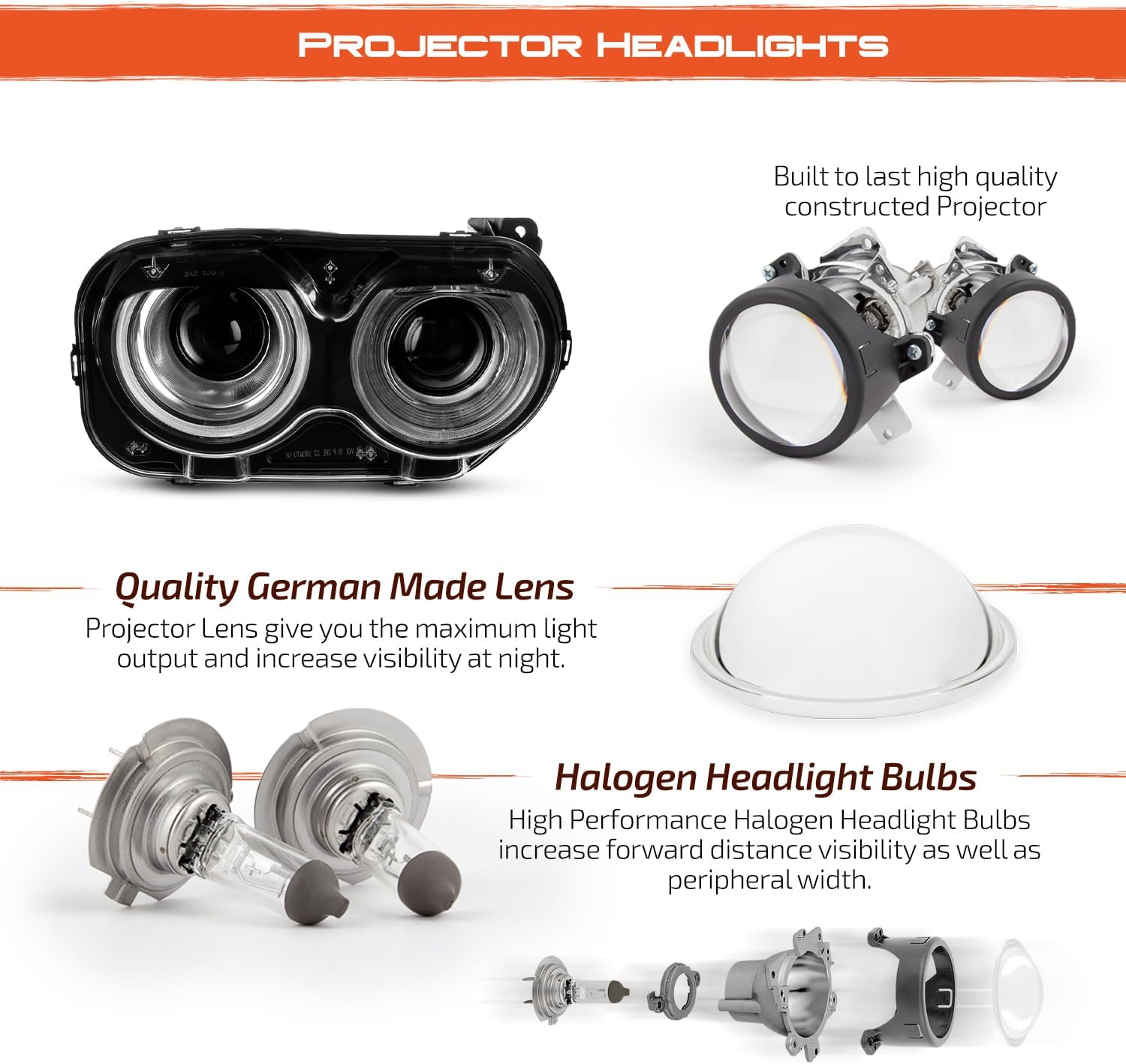 AKKON - Fits 2015-2022 Dodge Challenger [Halogen Type] Black Headlight Headlamp Driver Left w/LED DRL Turn Signal